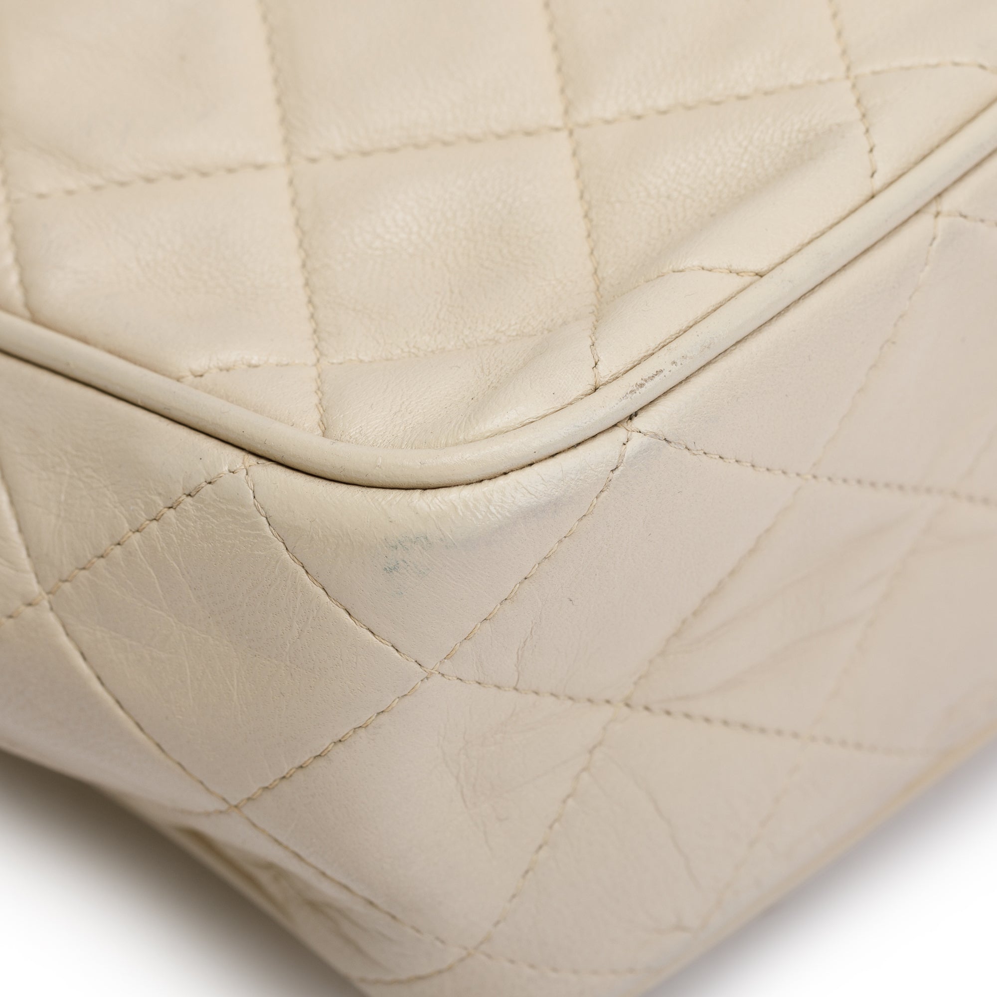 Chanel Vintage Neutral Quilted Lambskin Leather CC Tassel Camera Bag