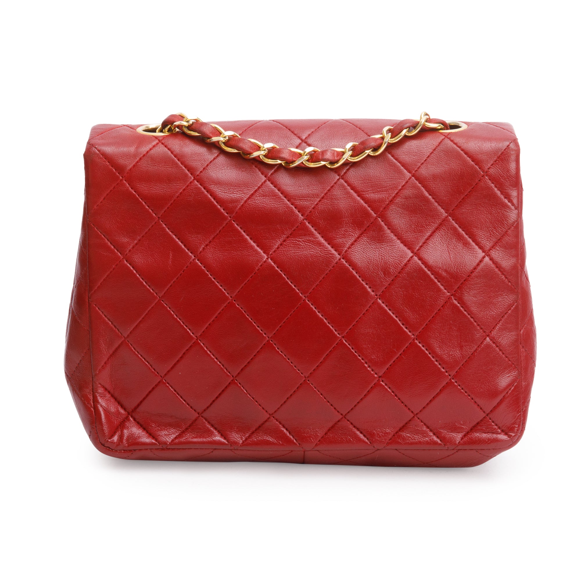 Chanel Vintage Red Quilted Calfskin Leather Small Square Single Flap Bag
