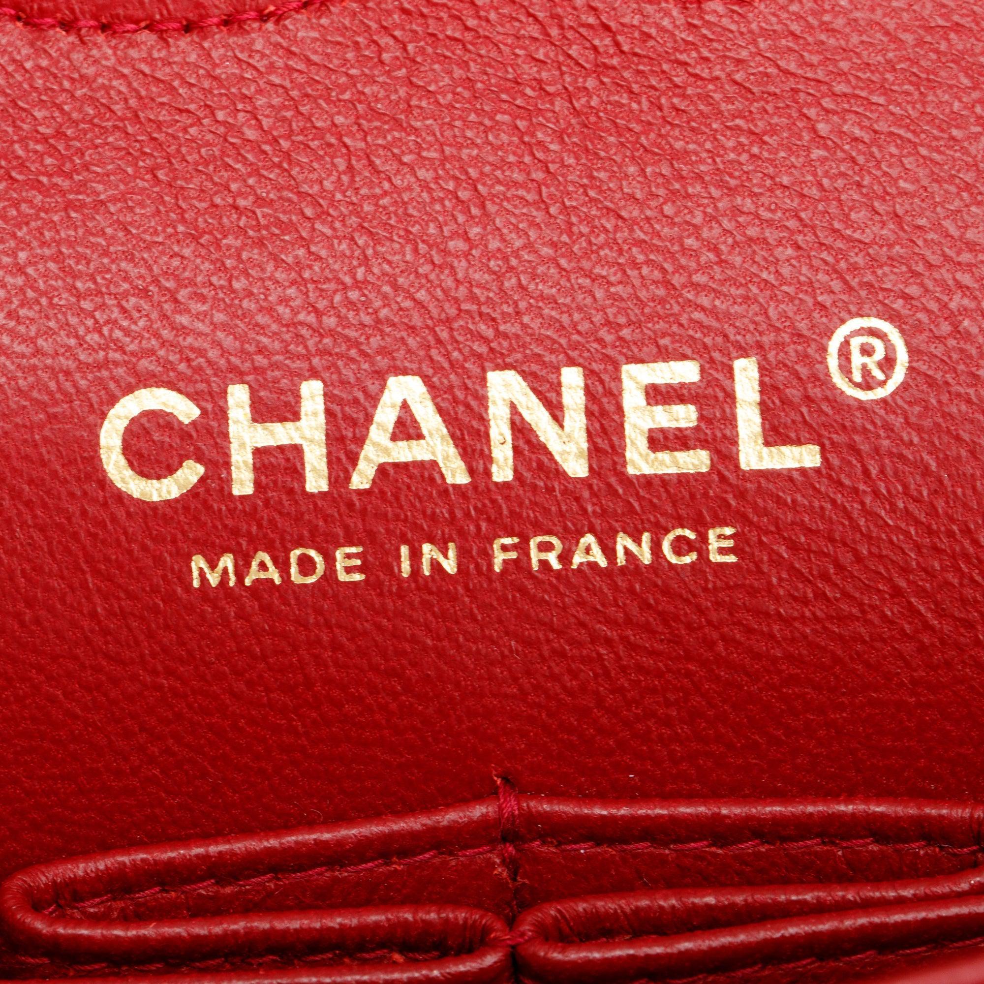 Chanel Vintage Red Quilted Lambskin Leather Classic Medium Double Flap Bag w/ Box & Authenticity Card