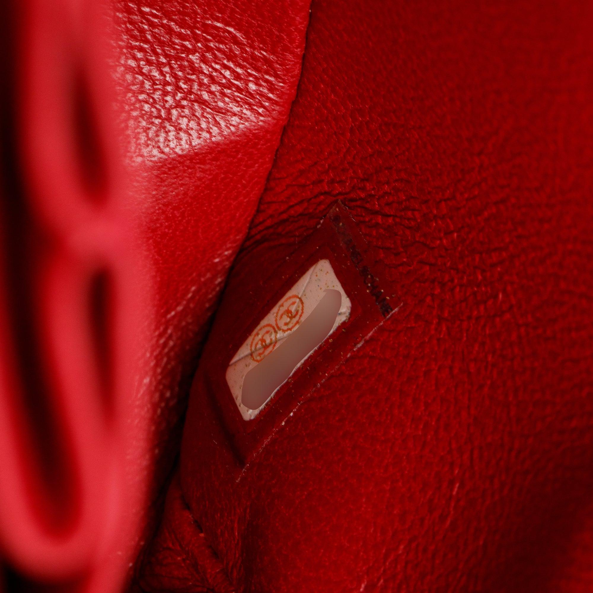 Chanel Vintage Red Quilted Lambskin Leather Classic Medium Double Flap Bag w/ Box & Authenticity Card