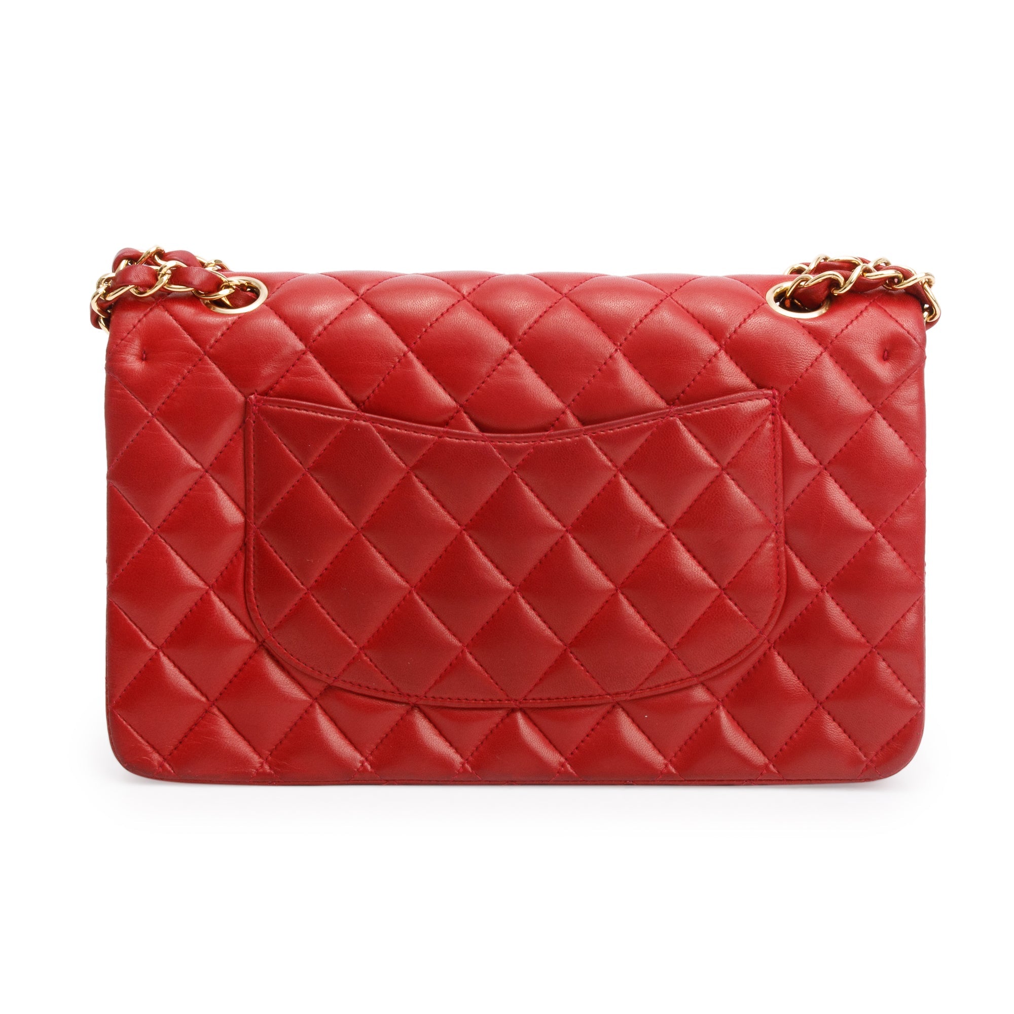 Chanel Vintage Red Quilted Lambskin Leather Classic Medium Double Flap Bag w/ Box & Authenticity Card