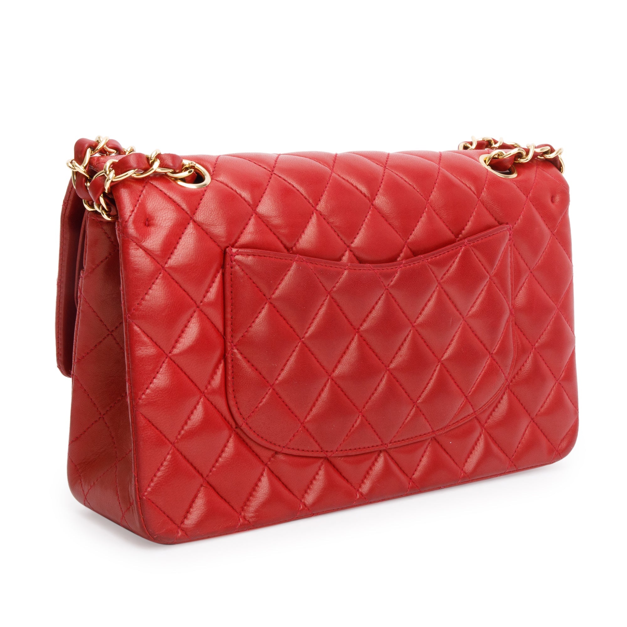 Chanel Vintage Red Quilted Lambskin Leather Classic Medium Double Flap Bag w/ Box & Authenticity Card