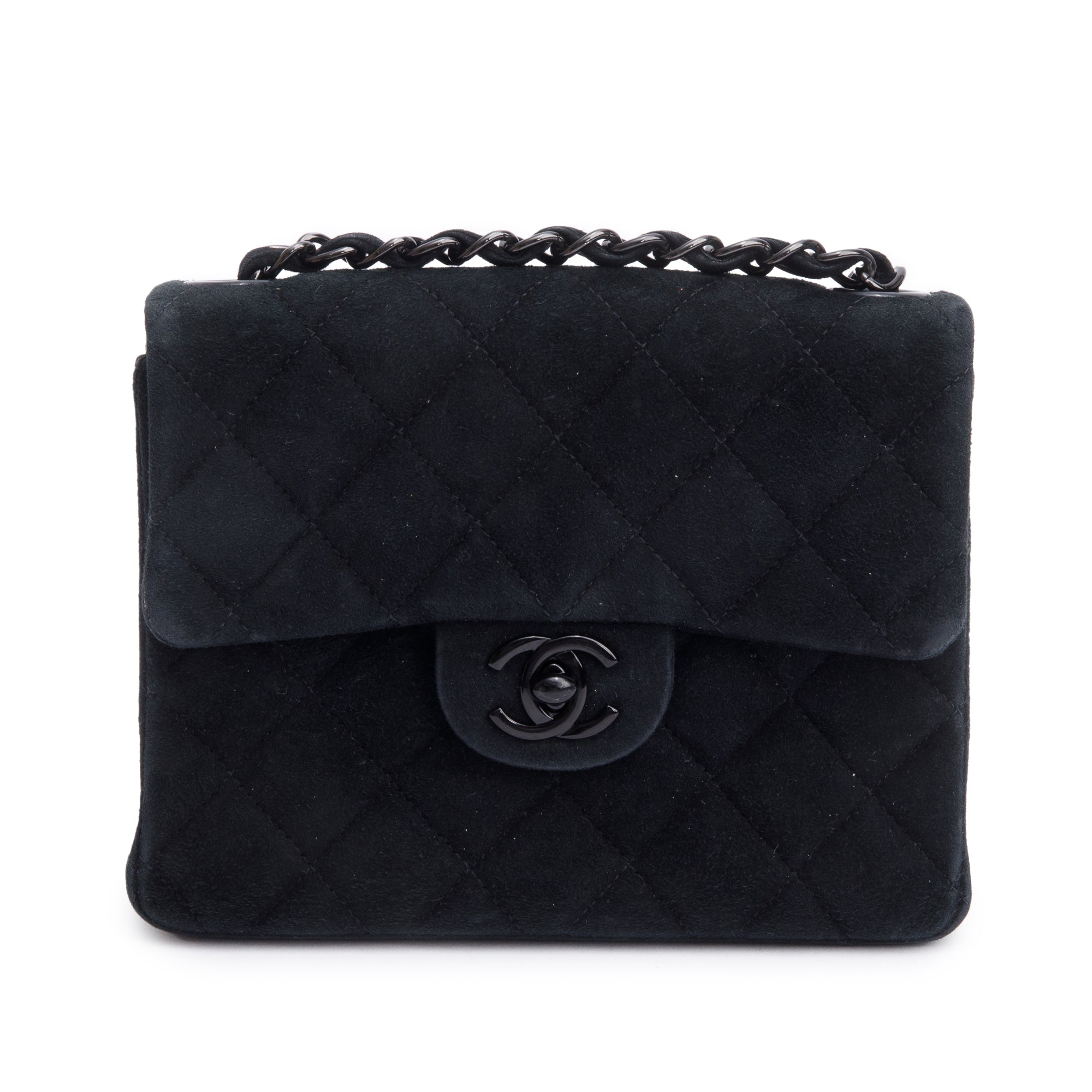 Chanel Vintage So Black Quilted Suede Classic Square Mini Flap Bag