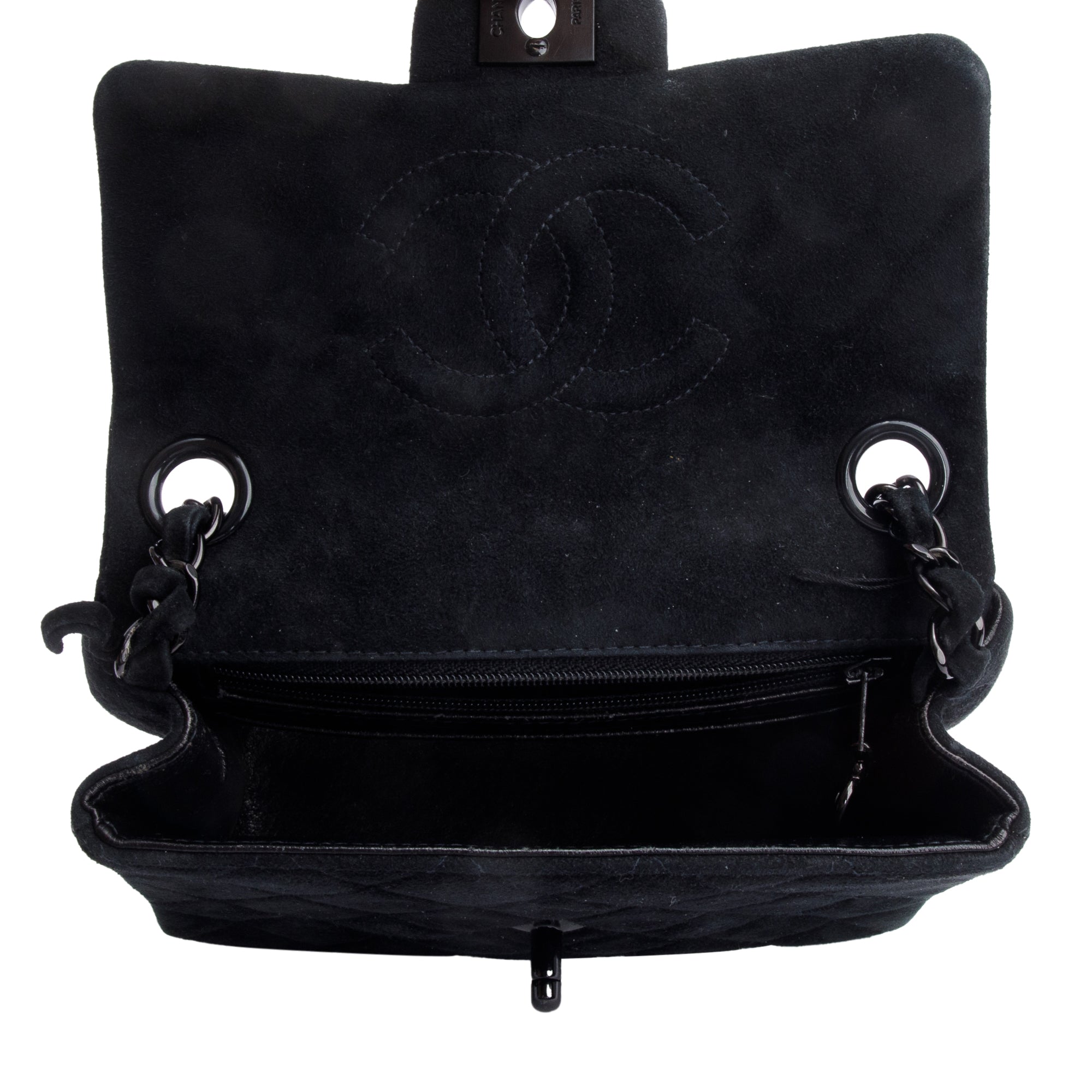 Chanel Vintage So Black Quilted Suede Classic Square Mini Flap Bag