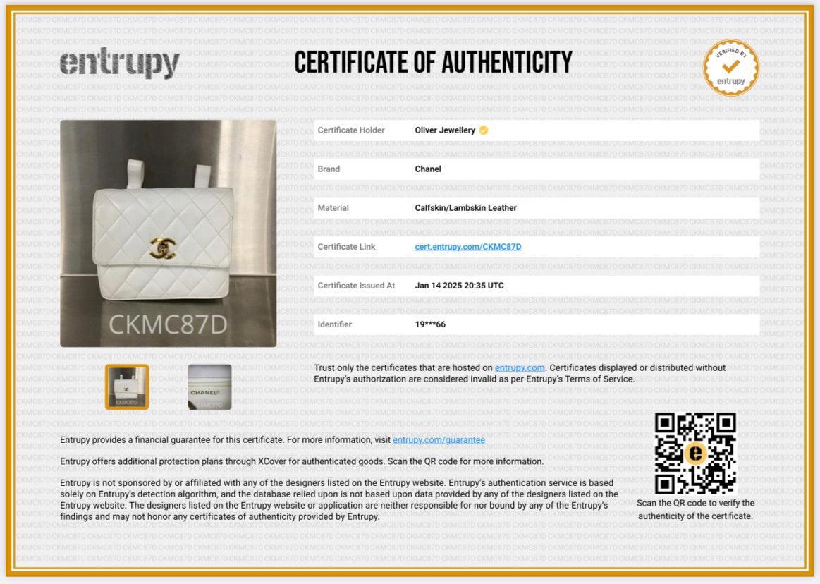 Chanel Vintage White Quilted Calfskin Leather Square Mini Flap Waist Bag, Size 70 w/ Box &Authenticity Card