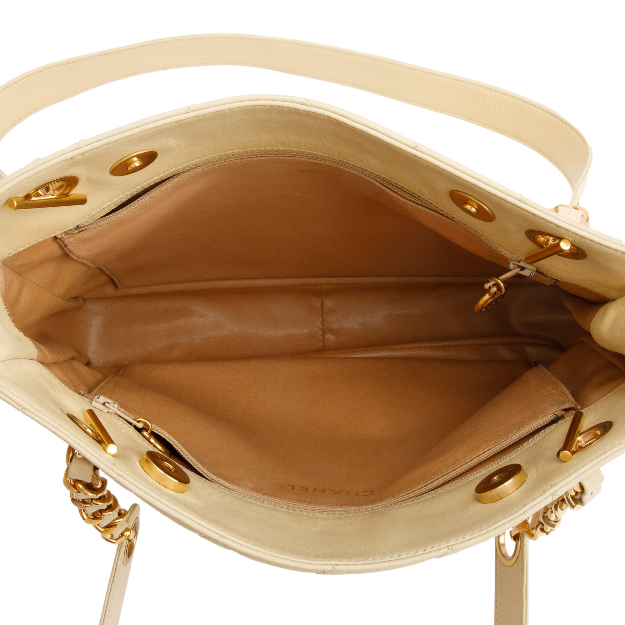 Chanel Vintage Yellow Calfskin Leather Chain Tote w/ Authenticity Card