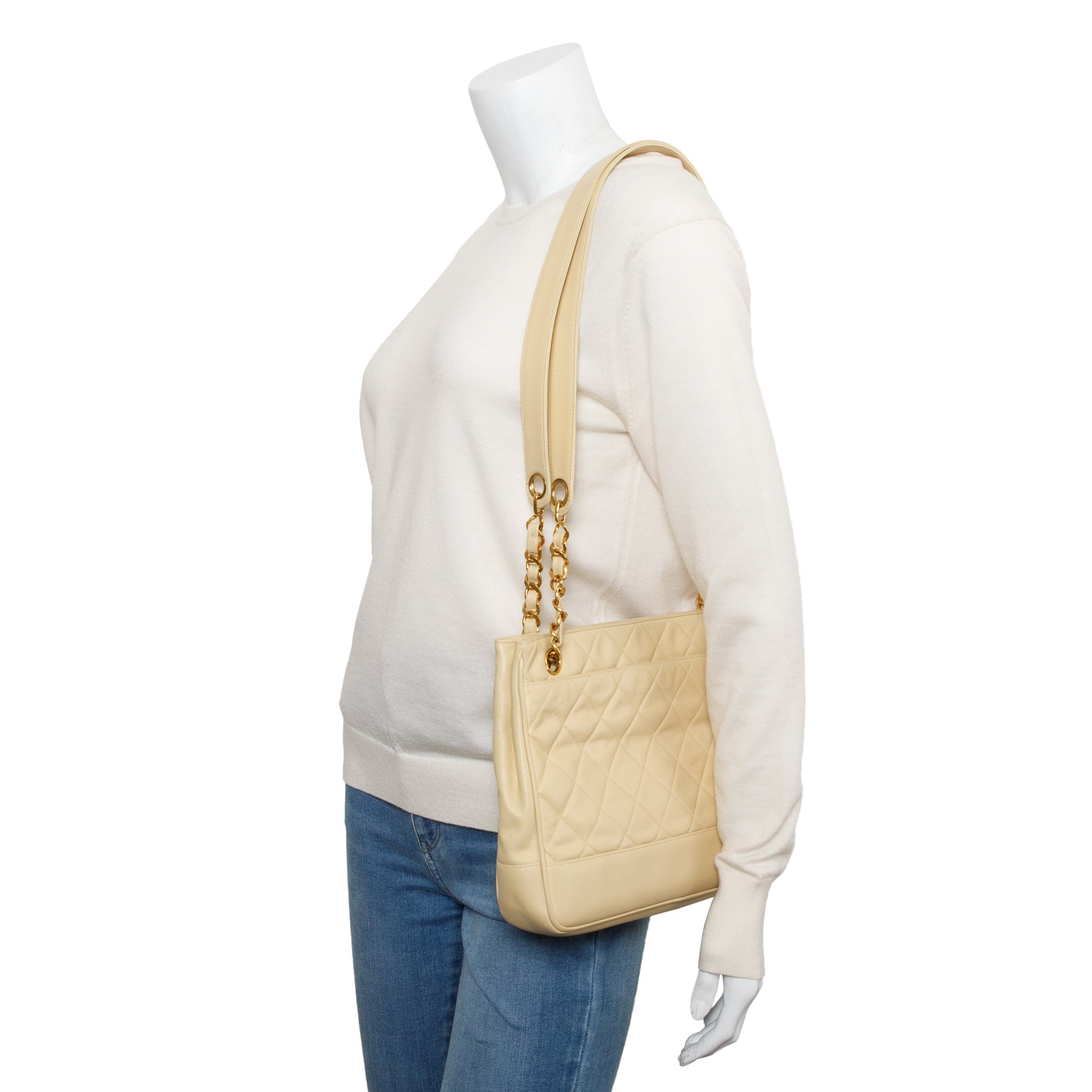 Chanel Vintage Yellow Calfskin Leather Chain Tote w/ Authenticity Card