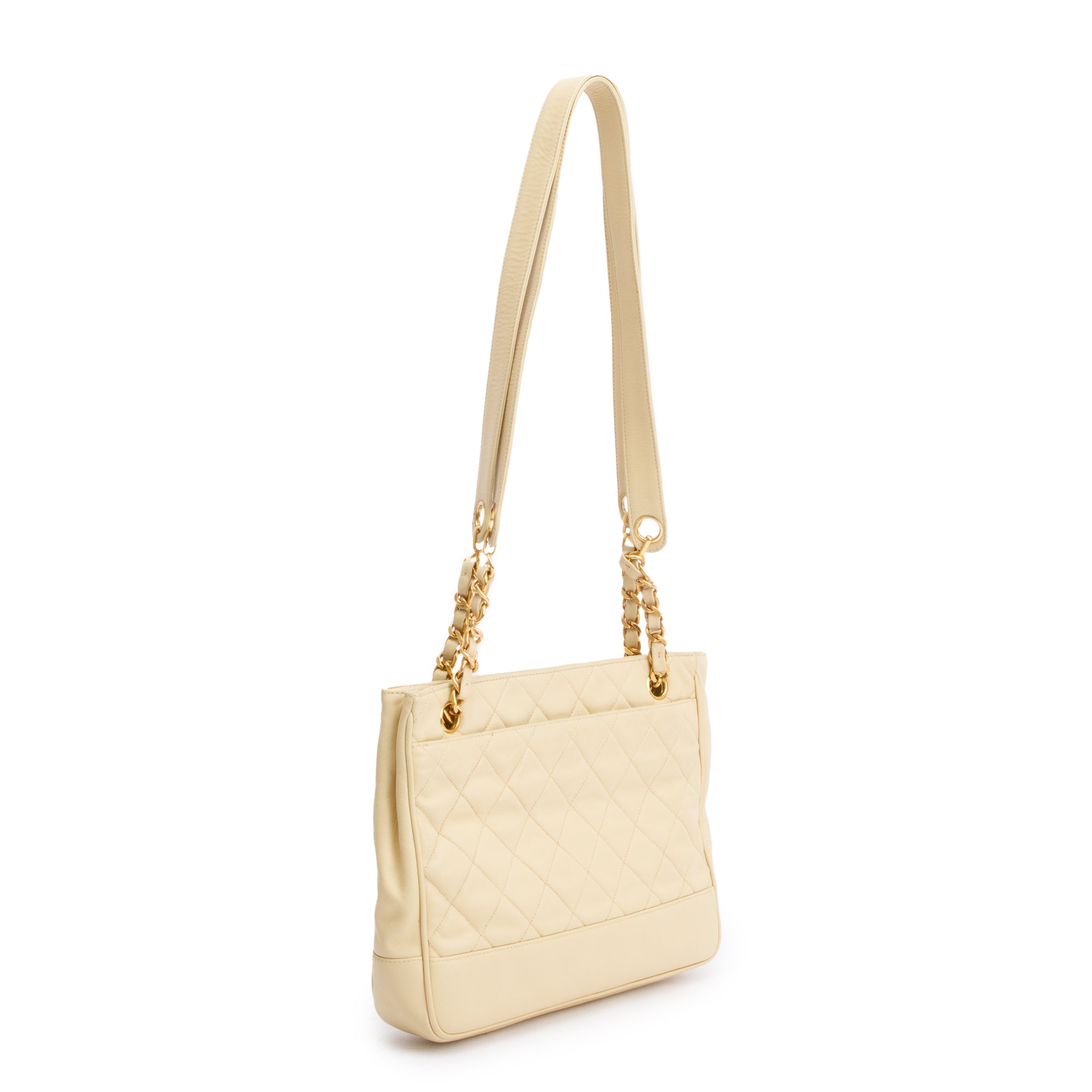 Chanel Vintage Yellow Calfskin Leather Chain Tote w/ Authenticity Card