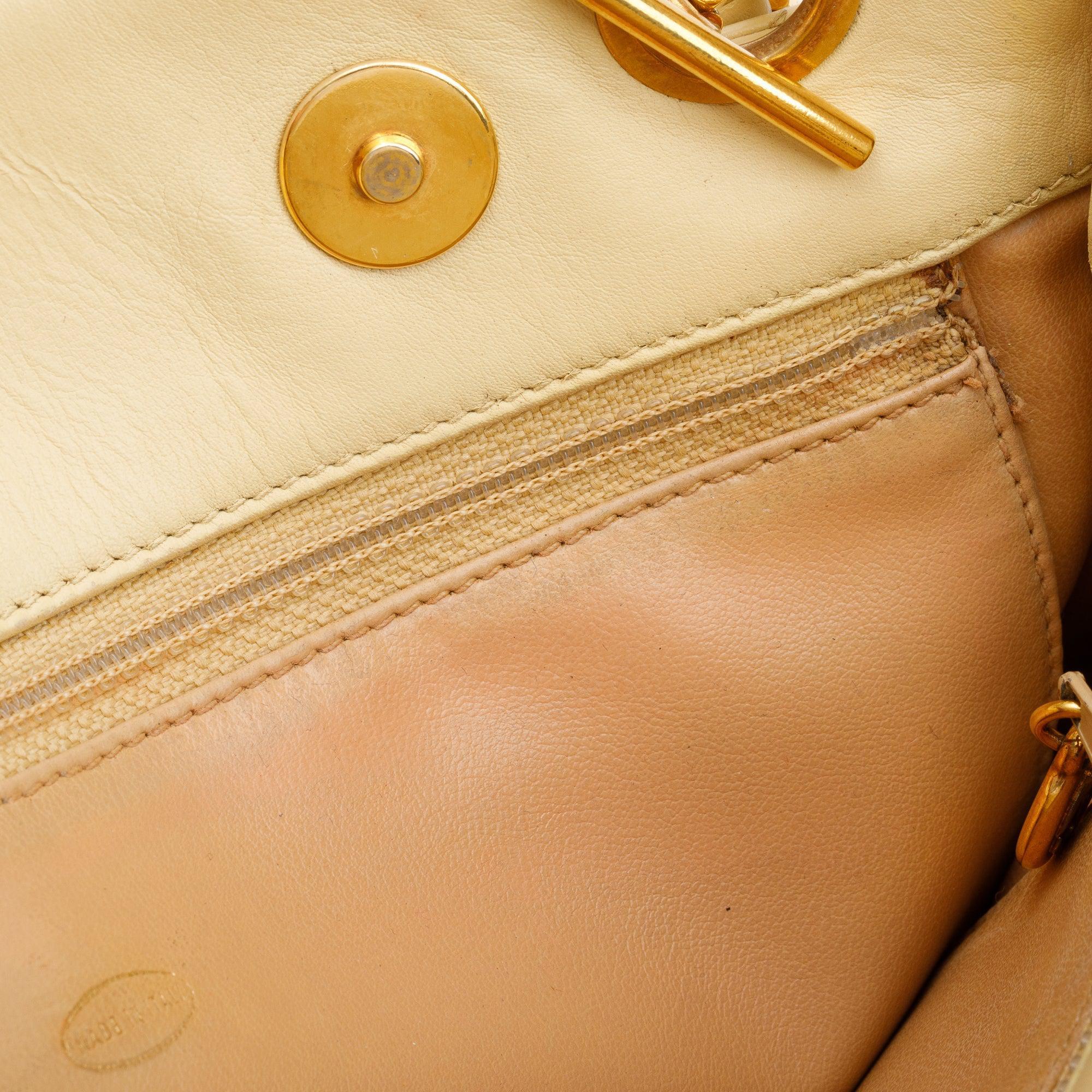 Chanel Vintage Yellow Calfskin Leather Chain Tote w/ Authenticity Card