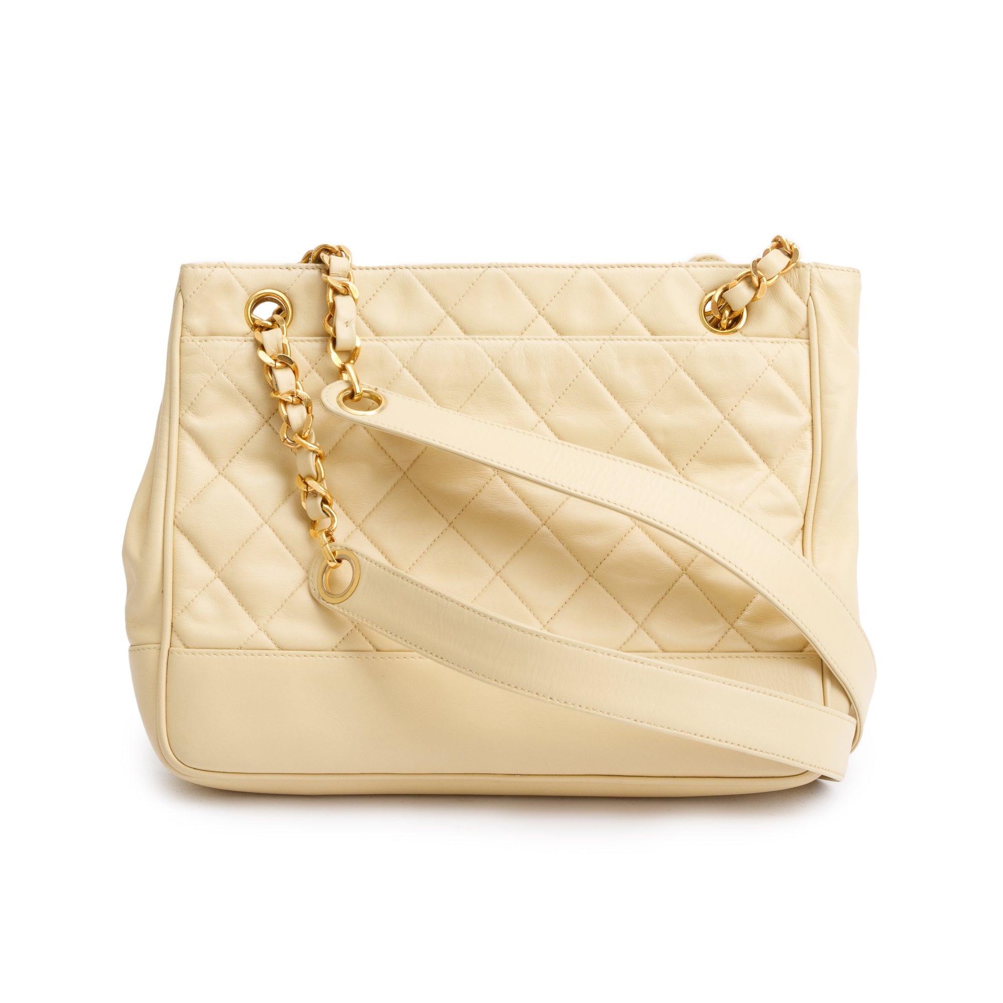 Chanel Vintage Yellow Calfskin Leather Chain Tote w/ Authenticity Card