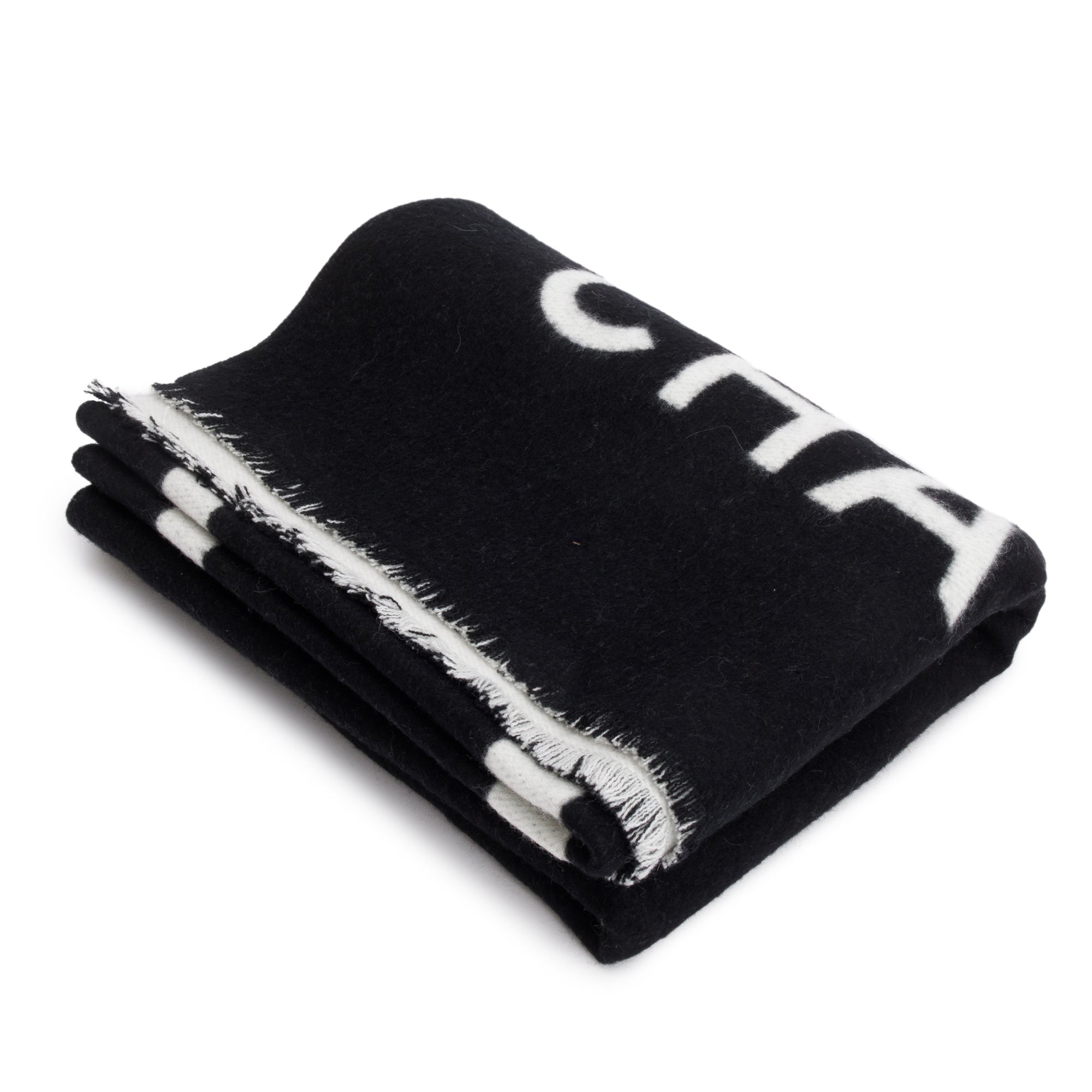 Chanel White & Black CC Logo Cashmere Scarf