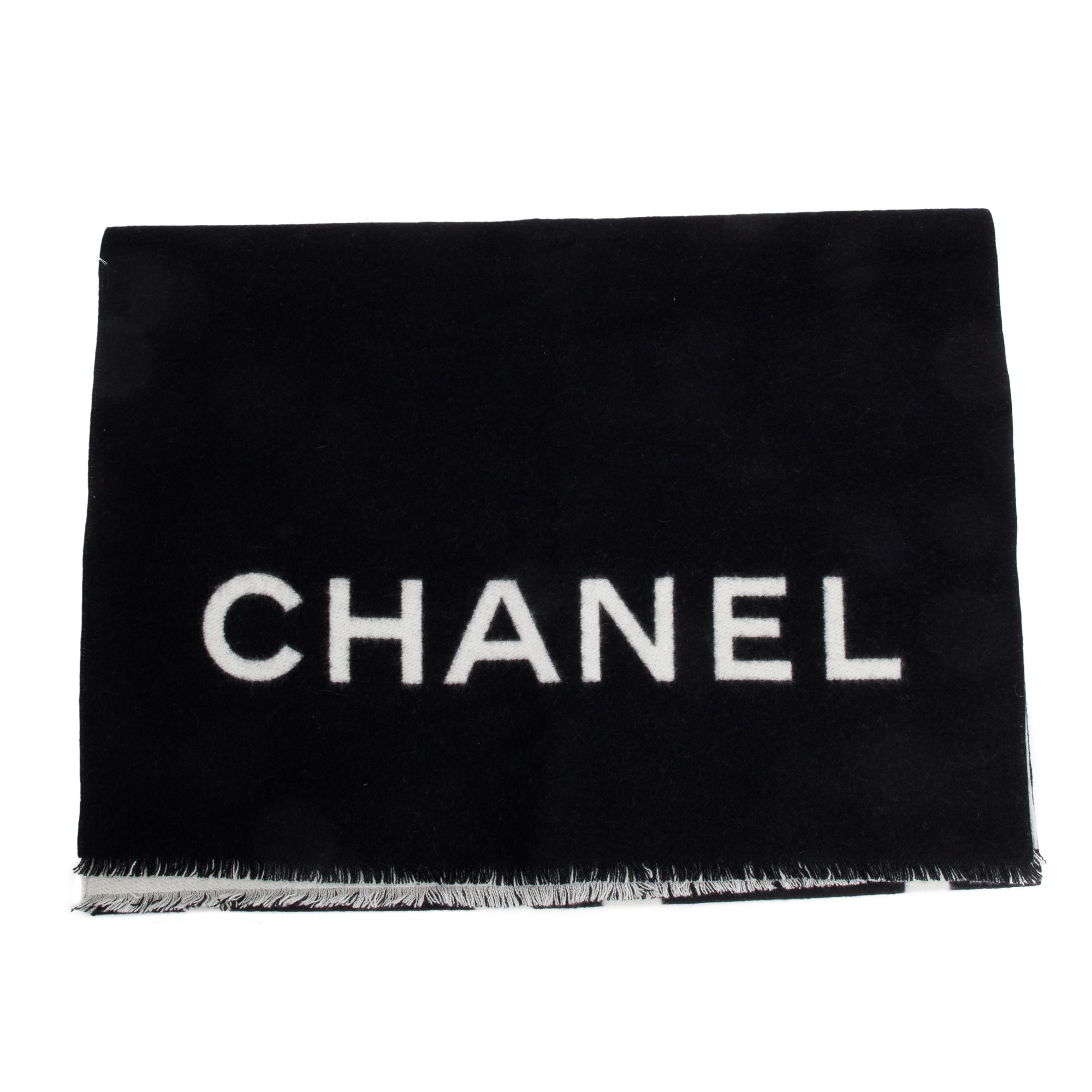 Chanel White & Black CC Logo Cashmere Scarf