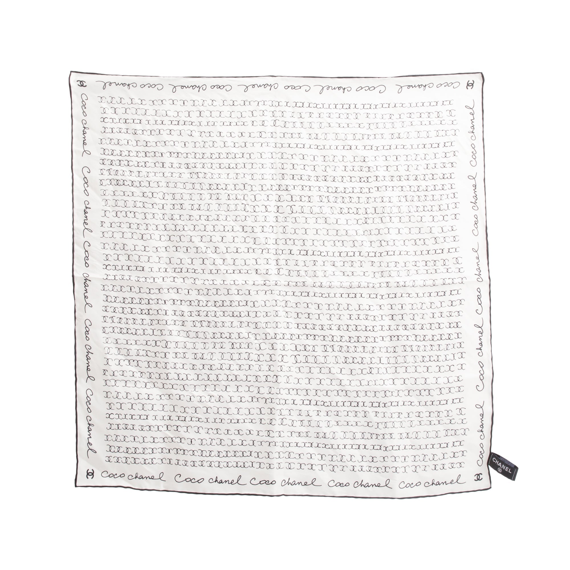 Chanel White & Black CC Logo Print Silk Square Scarf