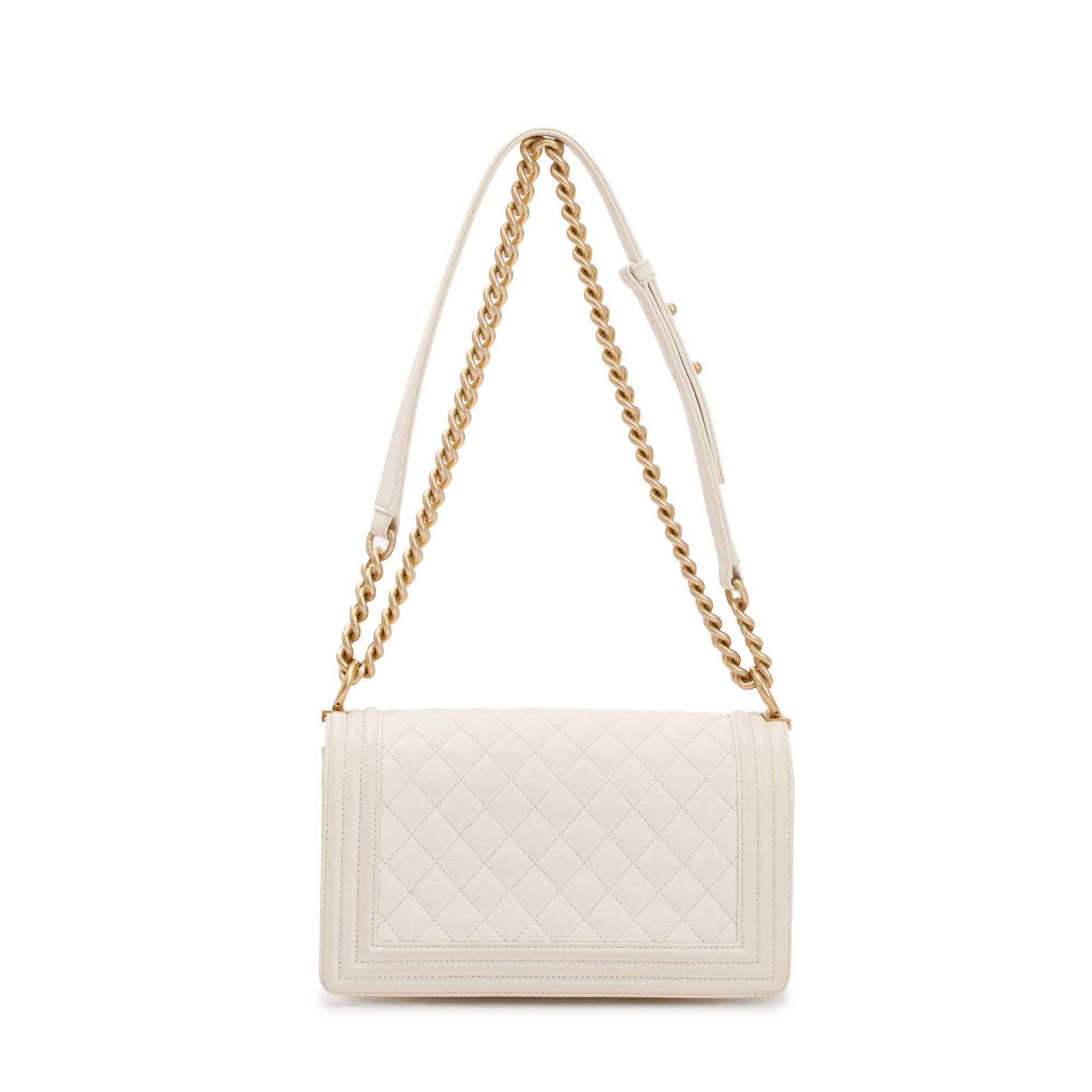 Chanel White Calfskin Leather Medium Boy Bag w/ Authenticity Card