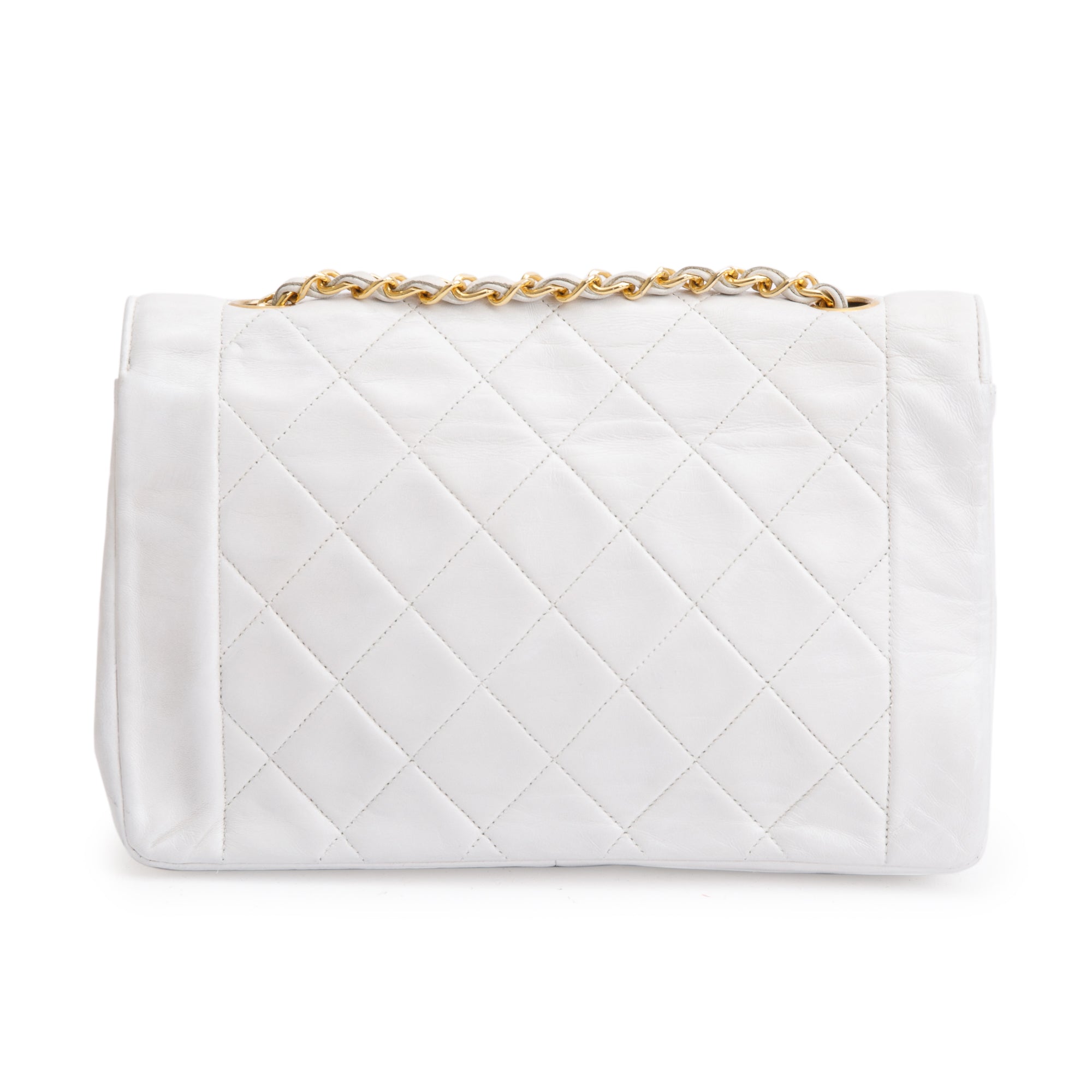 Chanel White Calfskin Leather Medium Diana Flap Bag w/ Authenticity Card