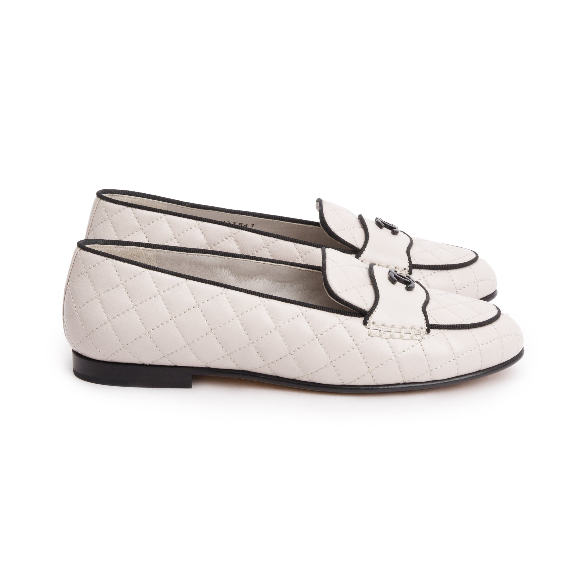 Chanel White Calfskin Leather Quilted CC Logo Loafer, Size 36 w/ Box
