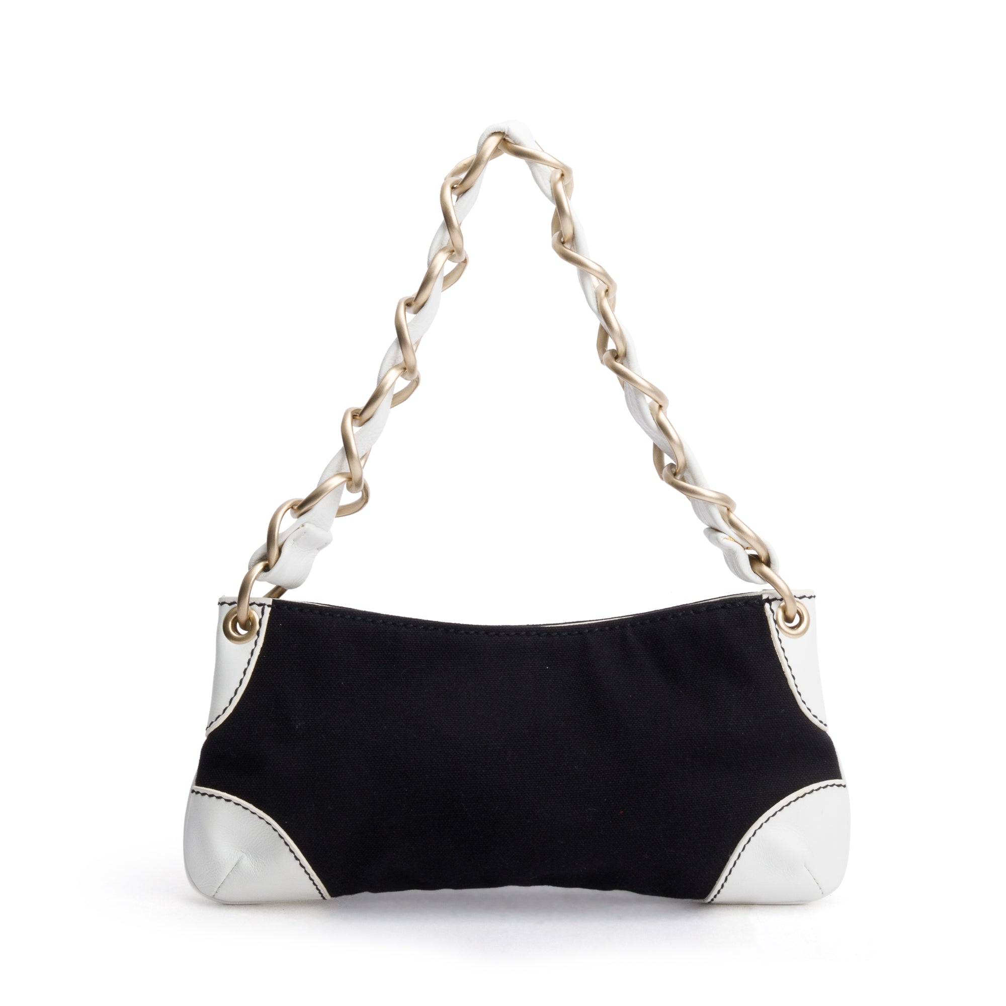 Chanel White Calfskin Leather Trim Black Canvas Olsen CC Pochette