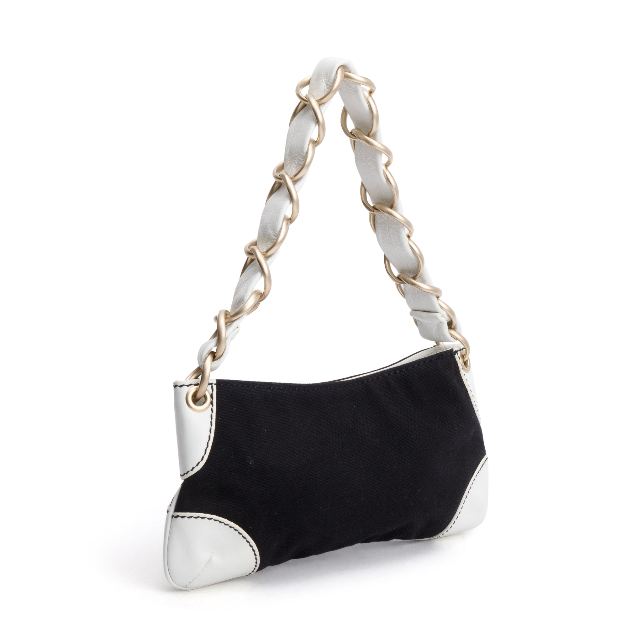 Chanel White Calfskin Leather Trim Black Canvas Olsen CC Pochette