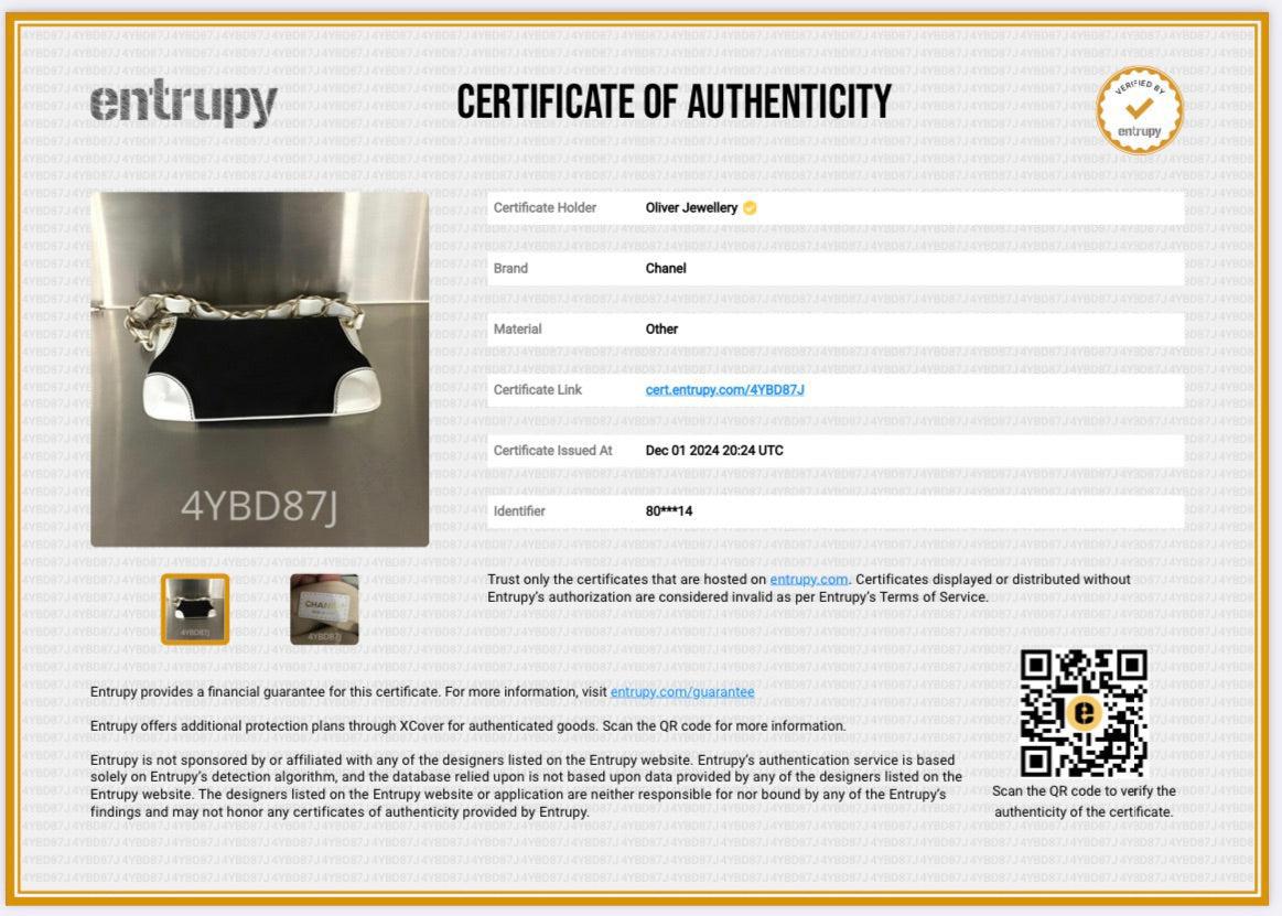 Chanel White Calfskin Leather Trim Black Canvas Olsen CC Pochette