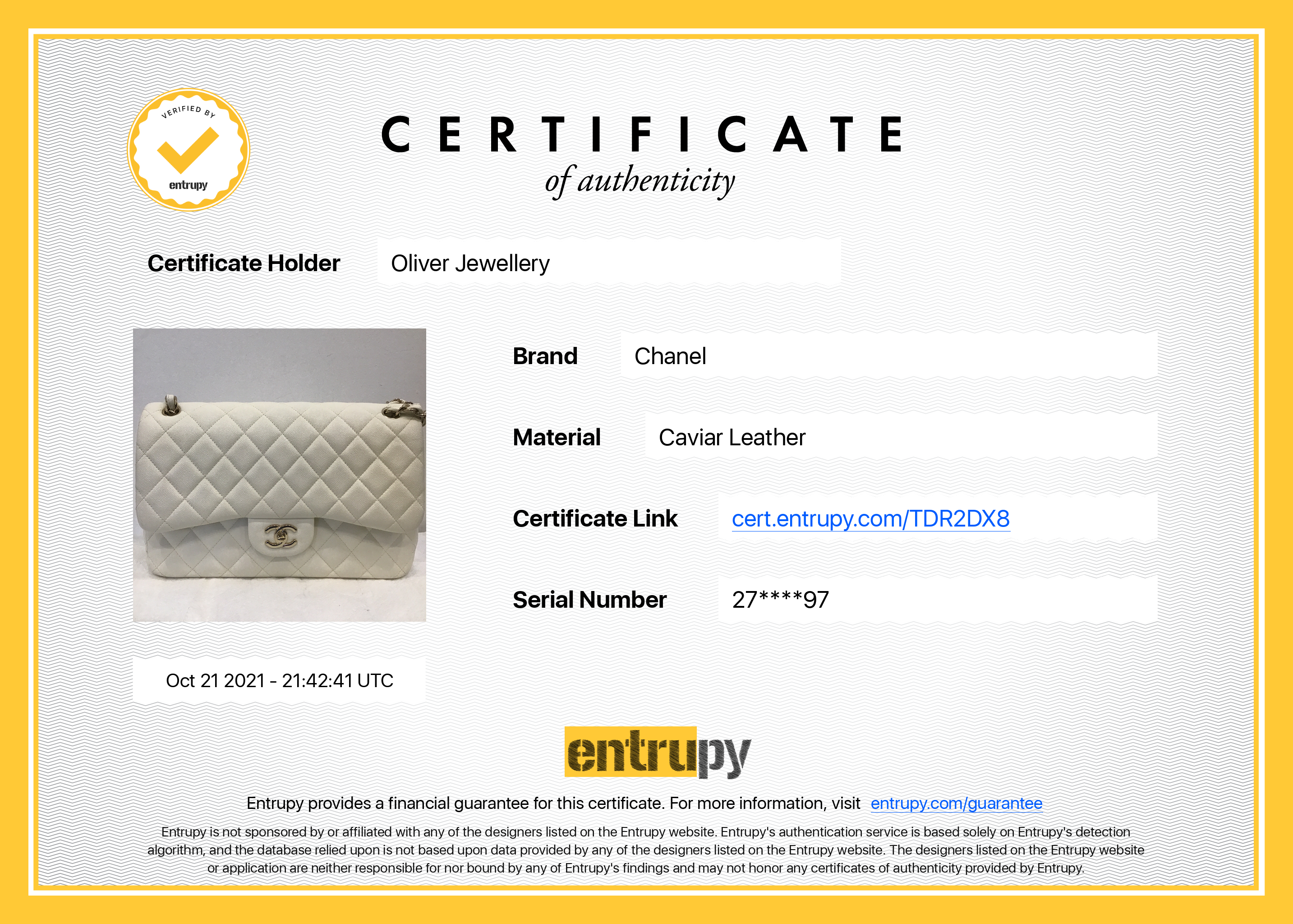 Chanel White Caviar Classic Jumbo Double Flap Bag w/ Box & Authenticity Card