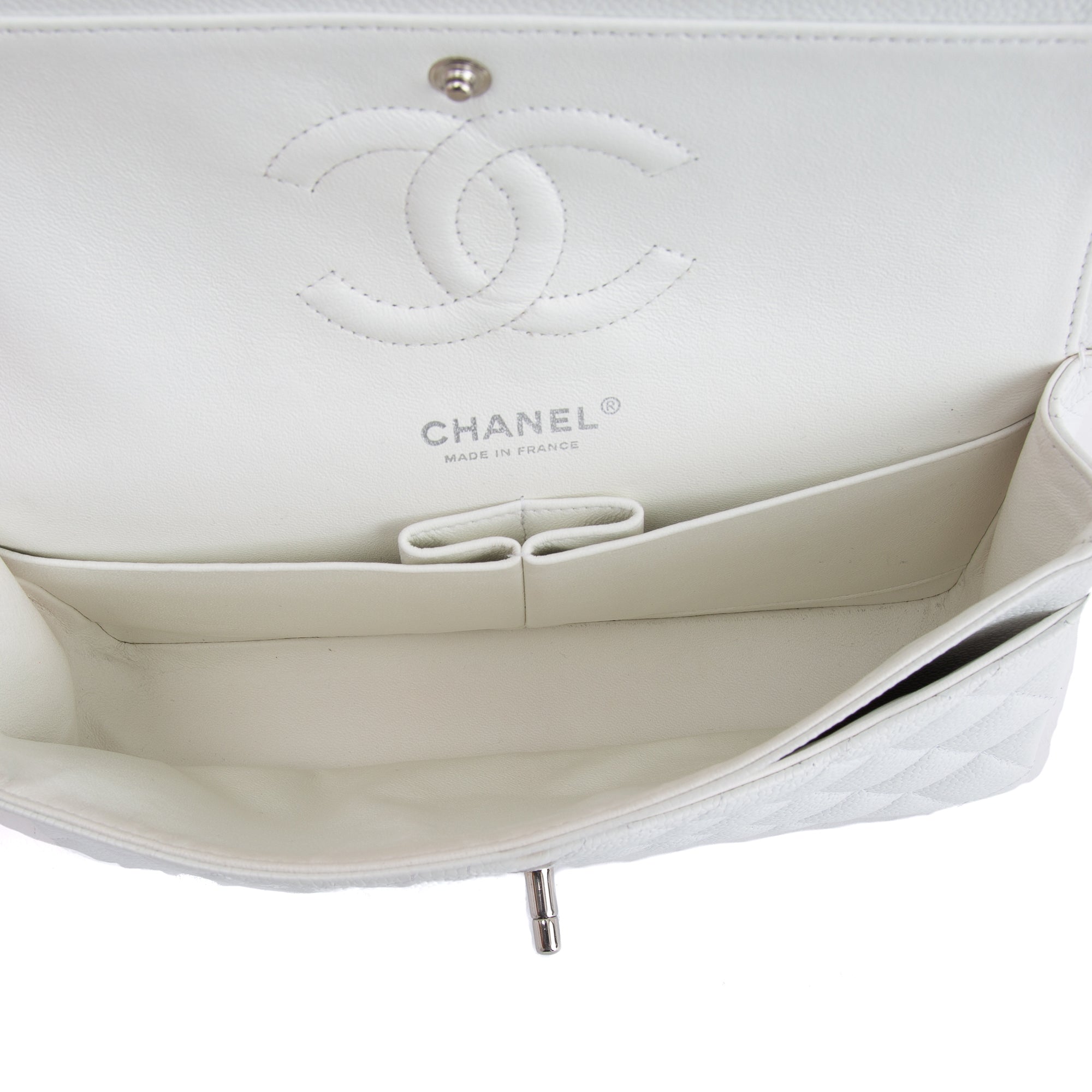 Chanel White Caviar Classic Medium Double Flap Bag w/ Box & Authenticity Card