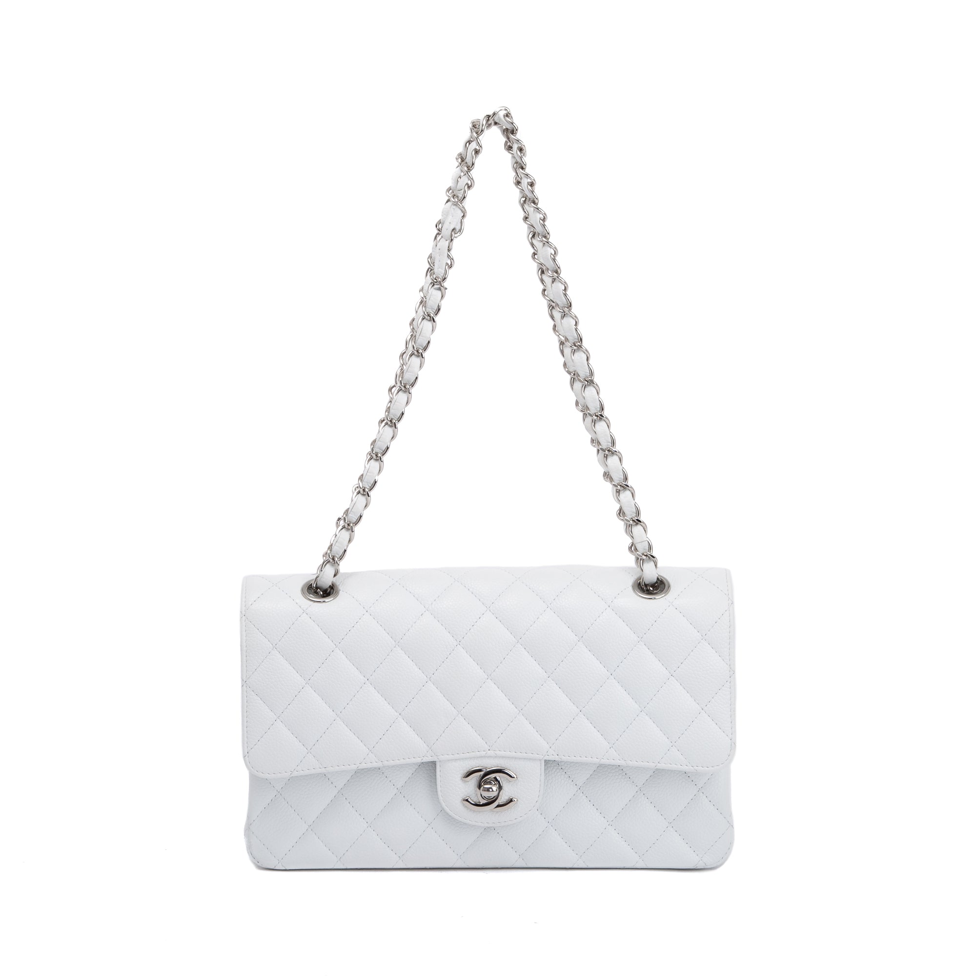 Chanel White Caviar Classic Medium Double Flap Bag w/ Box & Authenticity Card