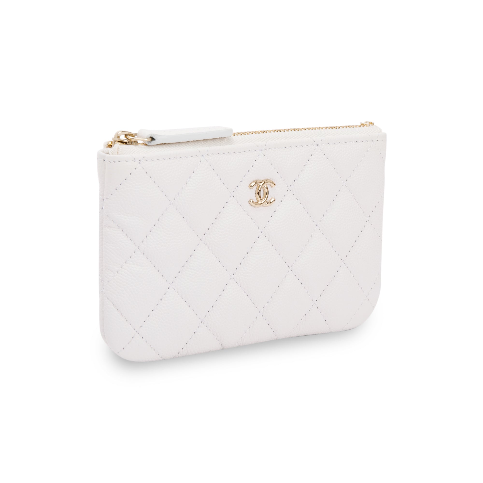 Chanel White Caviar Classic Mini O-Case Pouch w/ Box & Authenticity Card