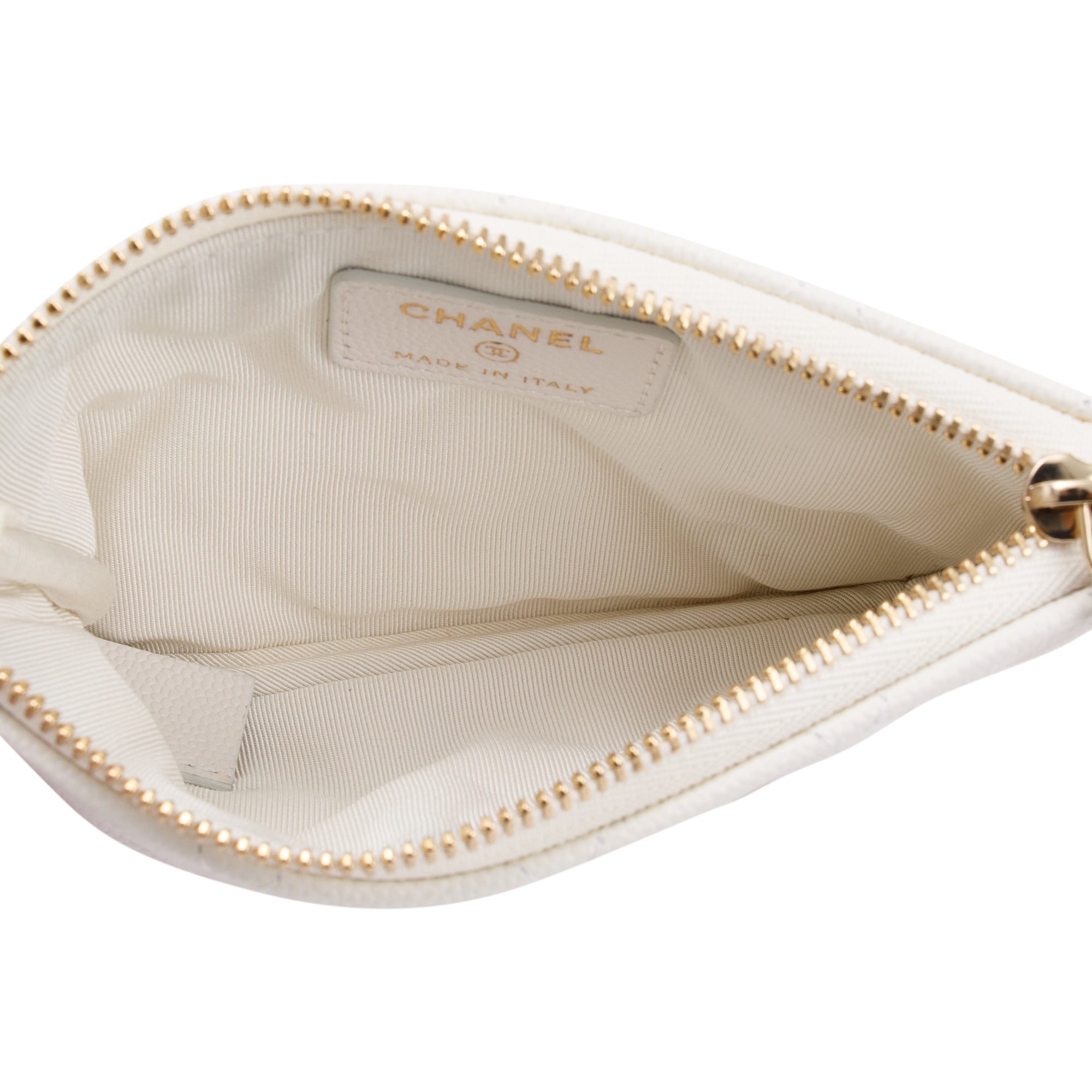 Chanel White Caviar Classic Mini O-Case Pouch w/ Box & Authenticity Card