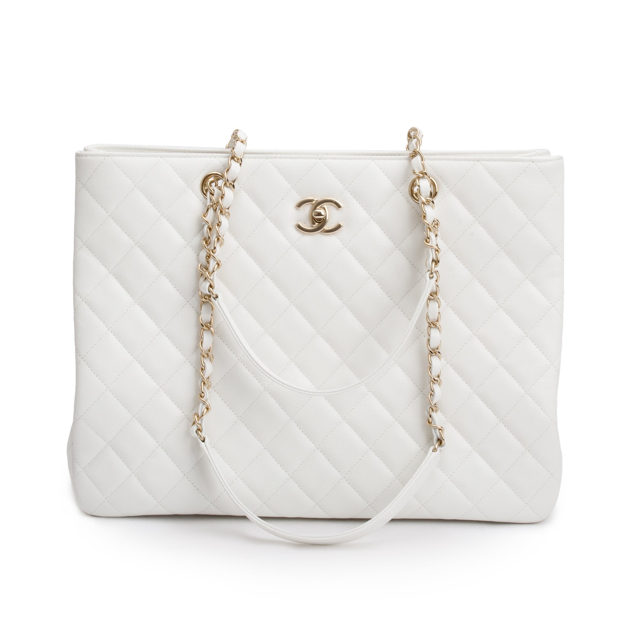 Chanel White Caviar Leather Classic Timeless Large Shopping Tote