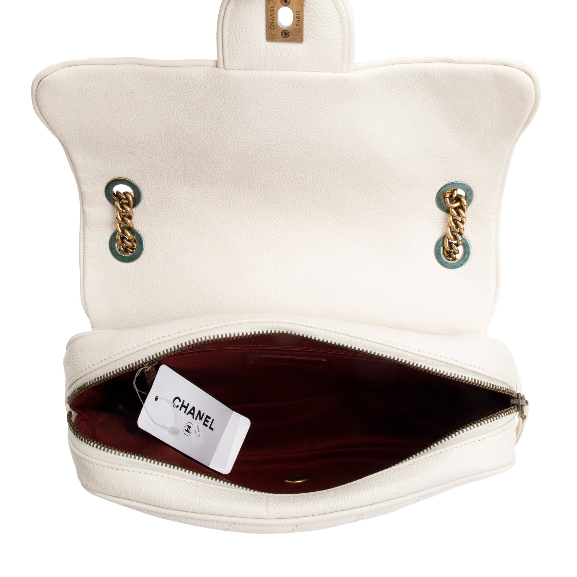 Chanel White Caviar Leather Medium Easy Flap Bag