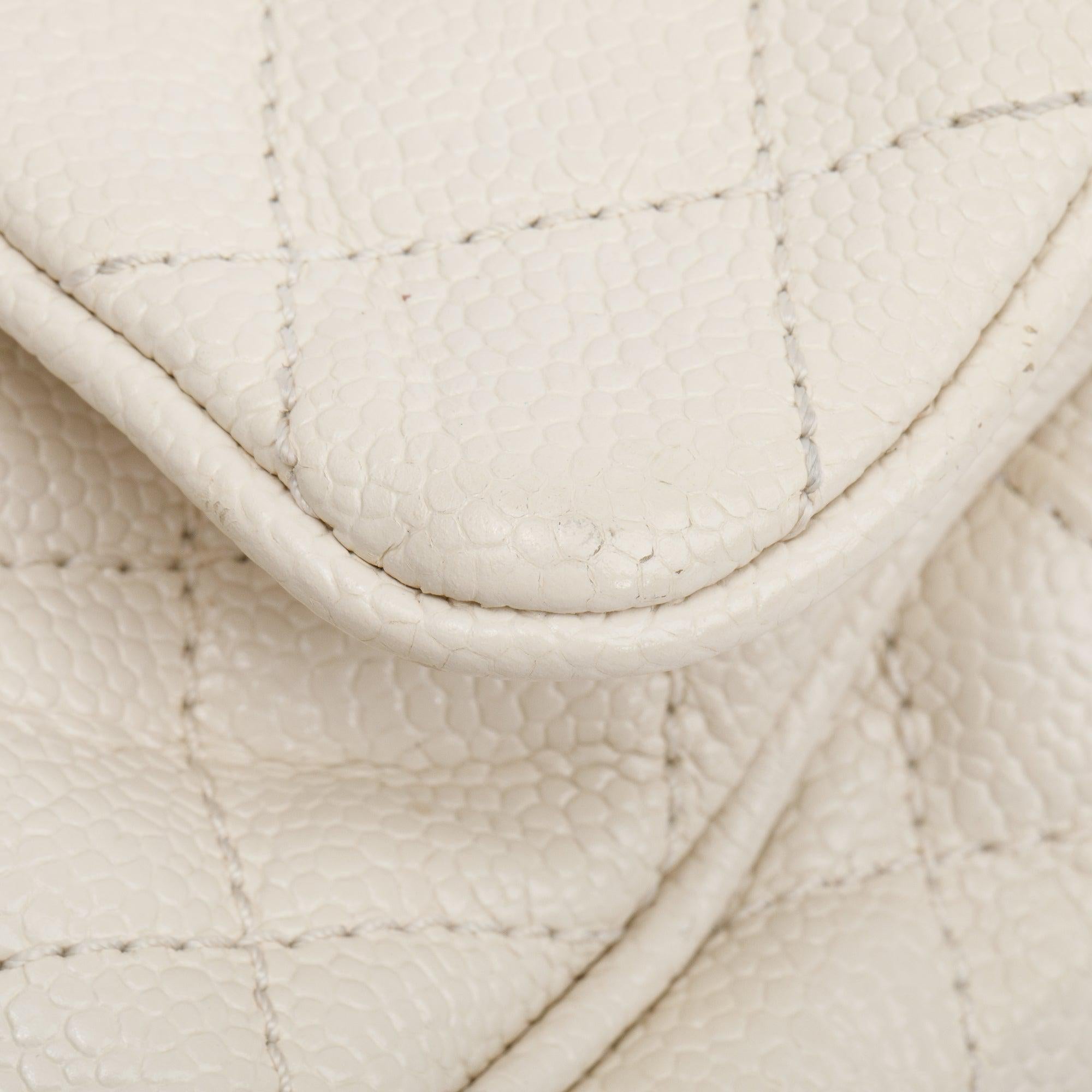 Chanel White Caviar Leather Medium Easy Flap Bag