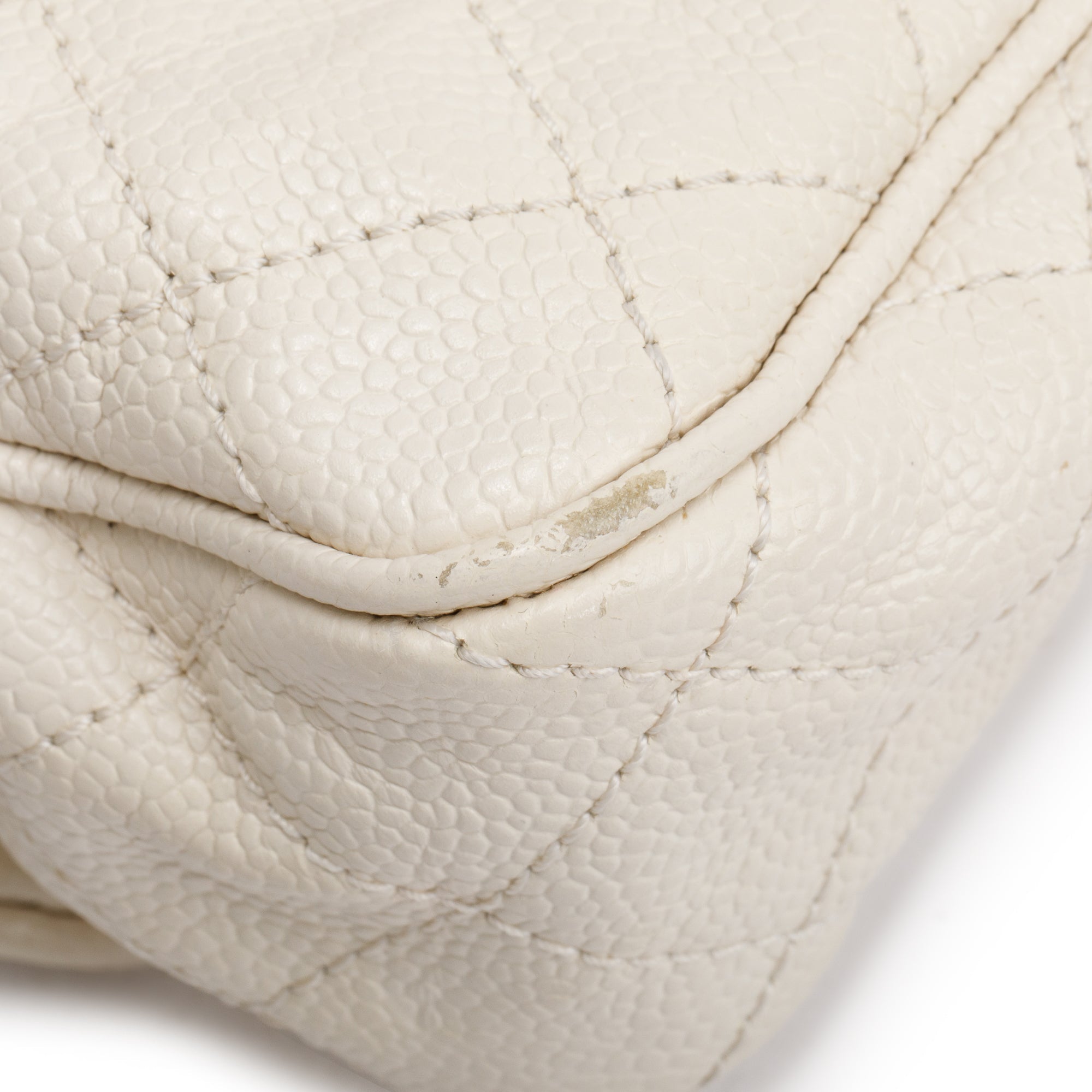 Chanel White Caviar Leather Medium Easy Flap Bag
