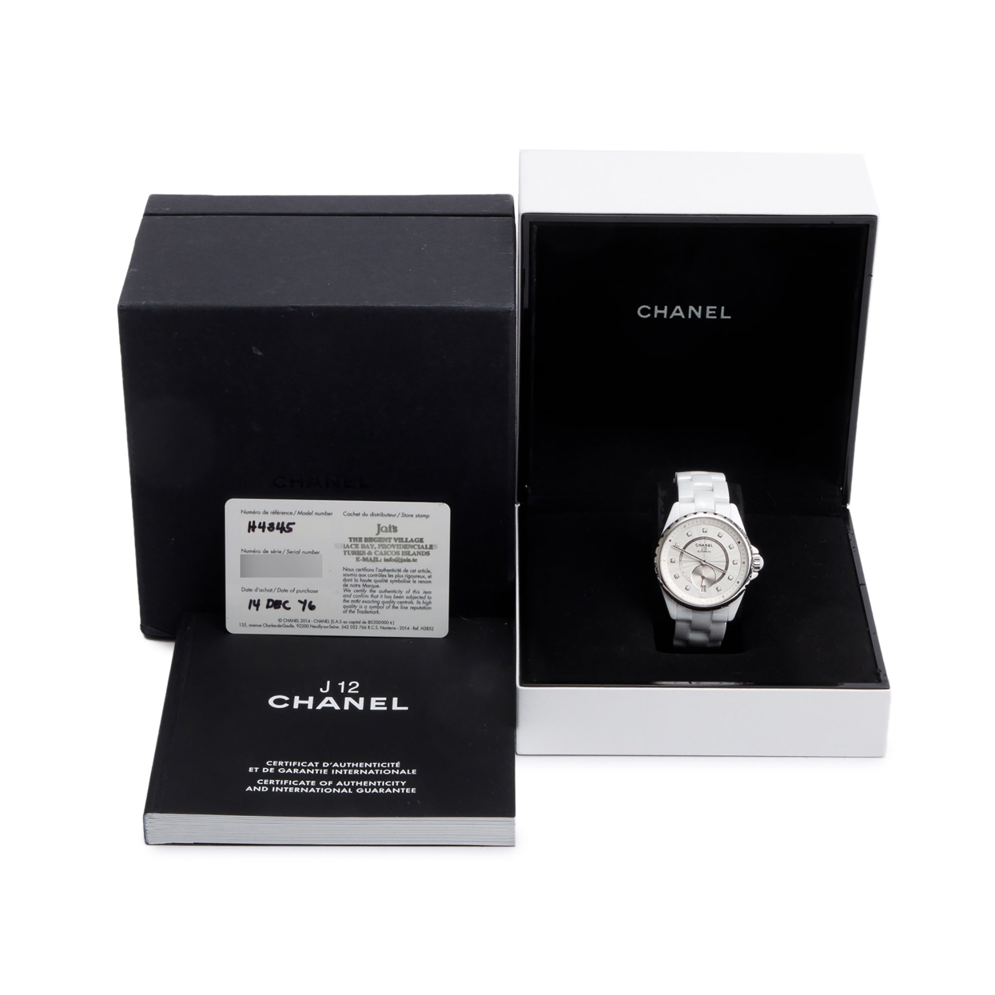 Chanel White Ceramic J12 36.5 MM Automatic Watch Silver Guilloche Diamond Dial w/ Box & Papers