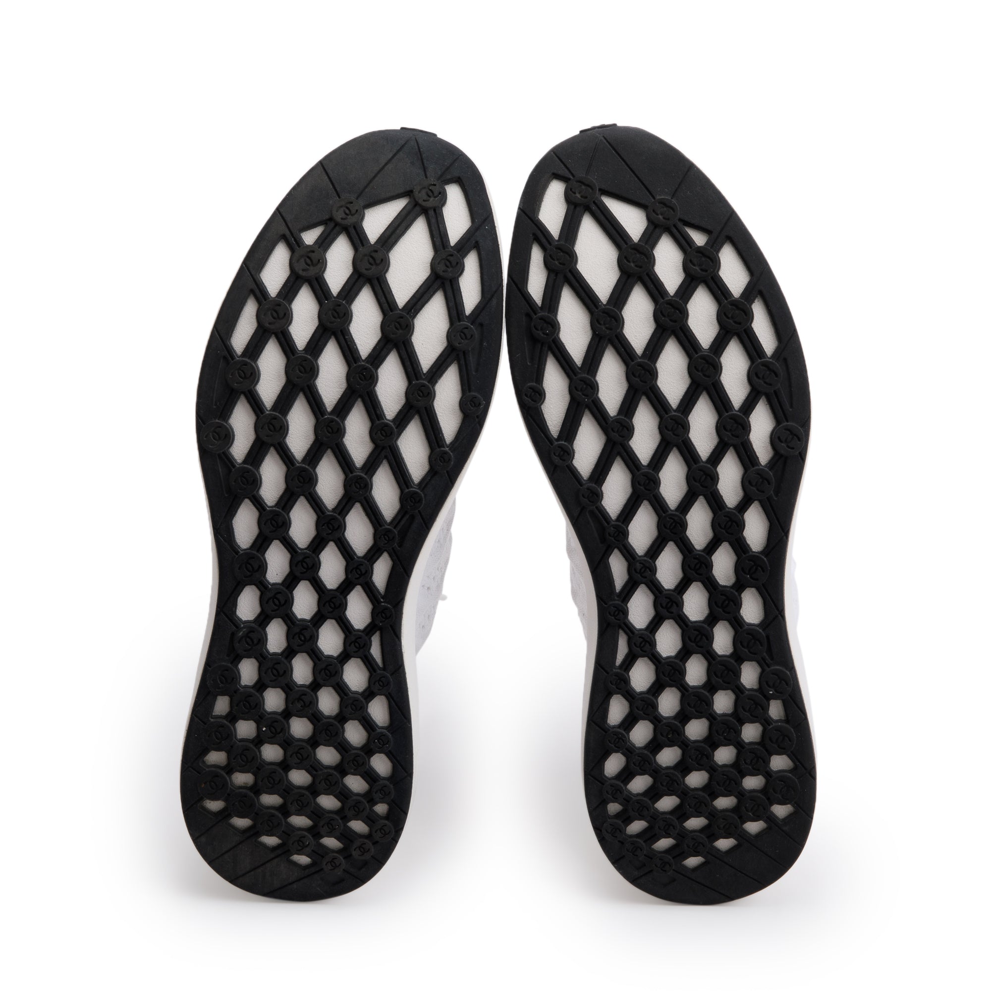 Chanel White Fabric Knit Sock Logo Sneakers, Size 37.5 w/ Box