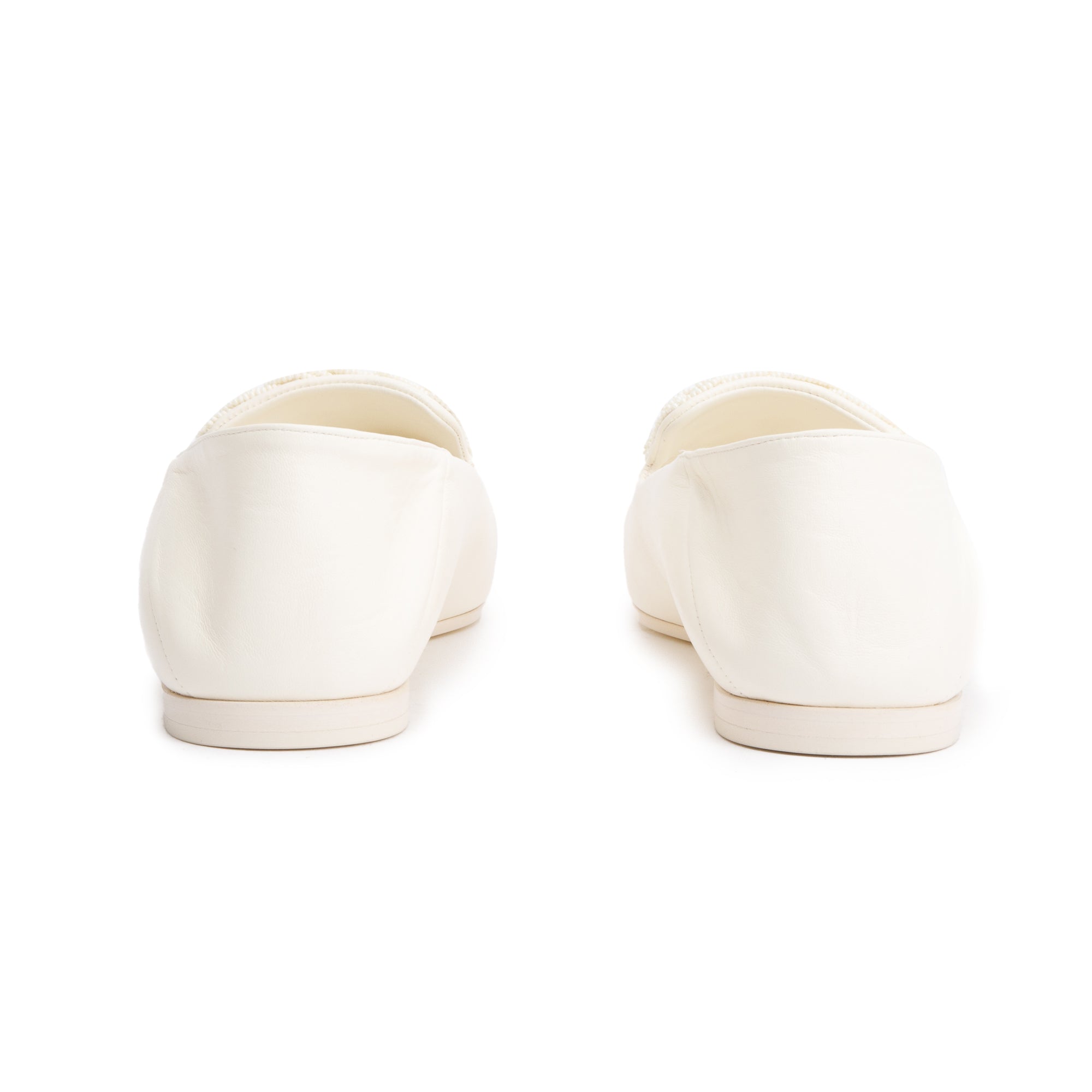 Chanel White Lambskin Leather CC Logo Beaded Loafer, Size 40 w/ Box