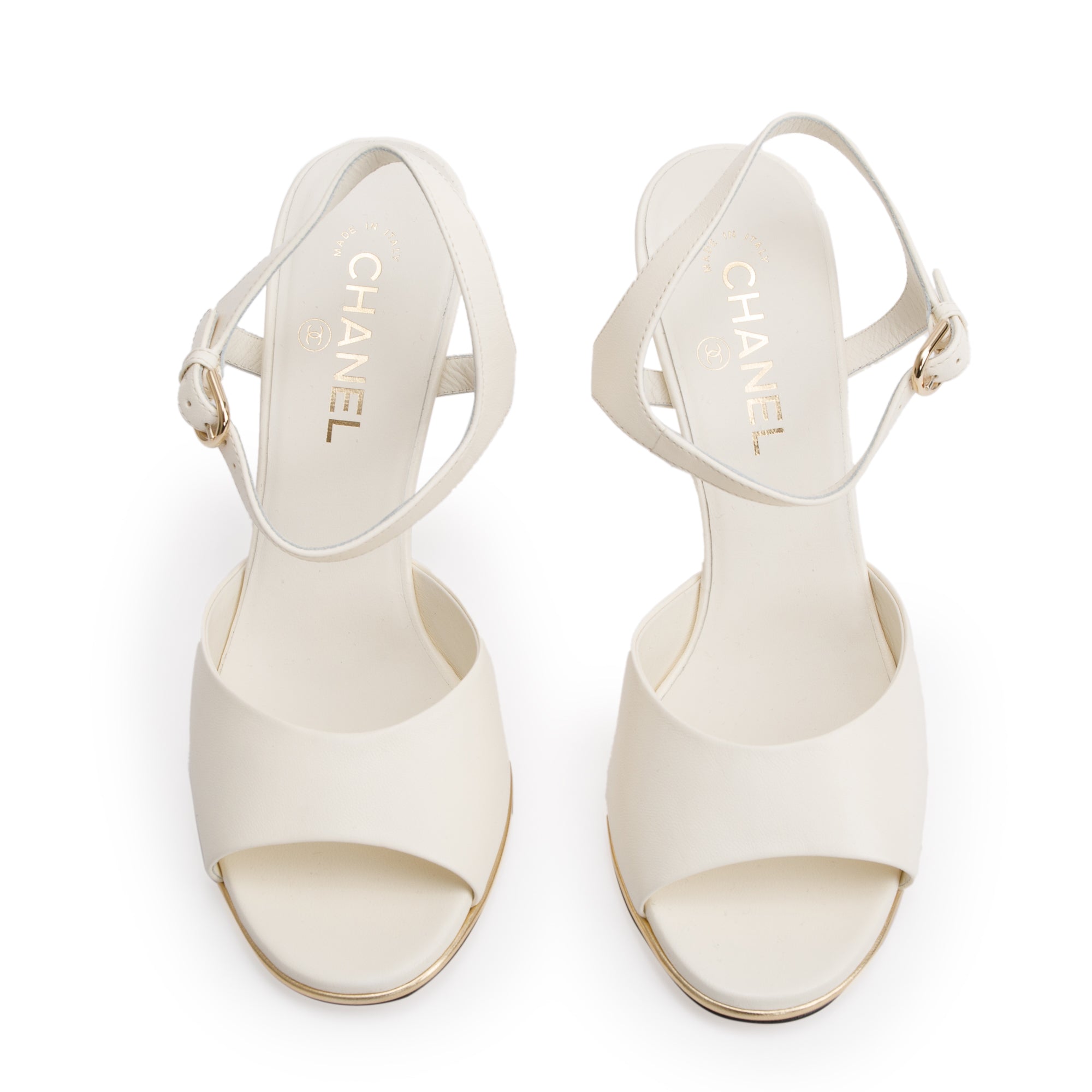 Chanel White Leather Lucite CC Wedge Sandals, Size 39.5 w/ Box