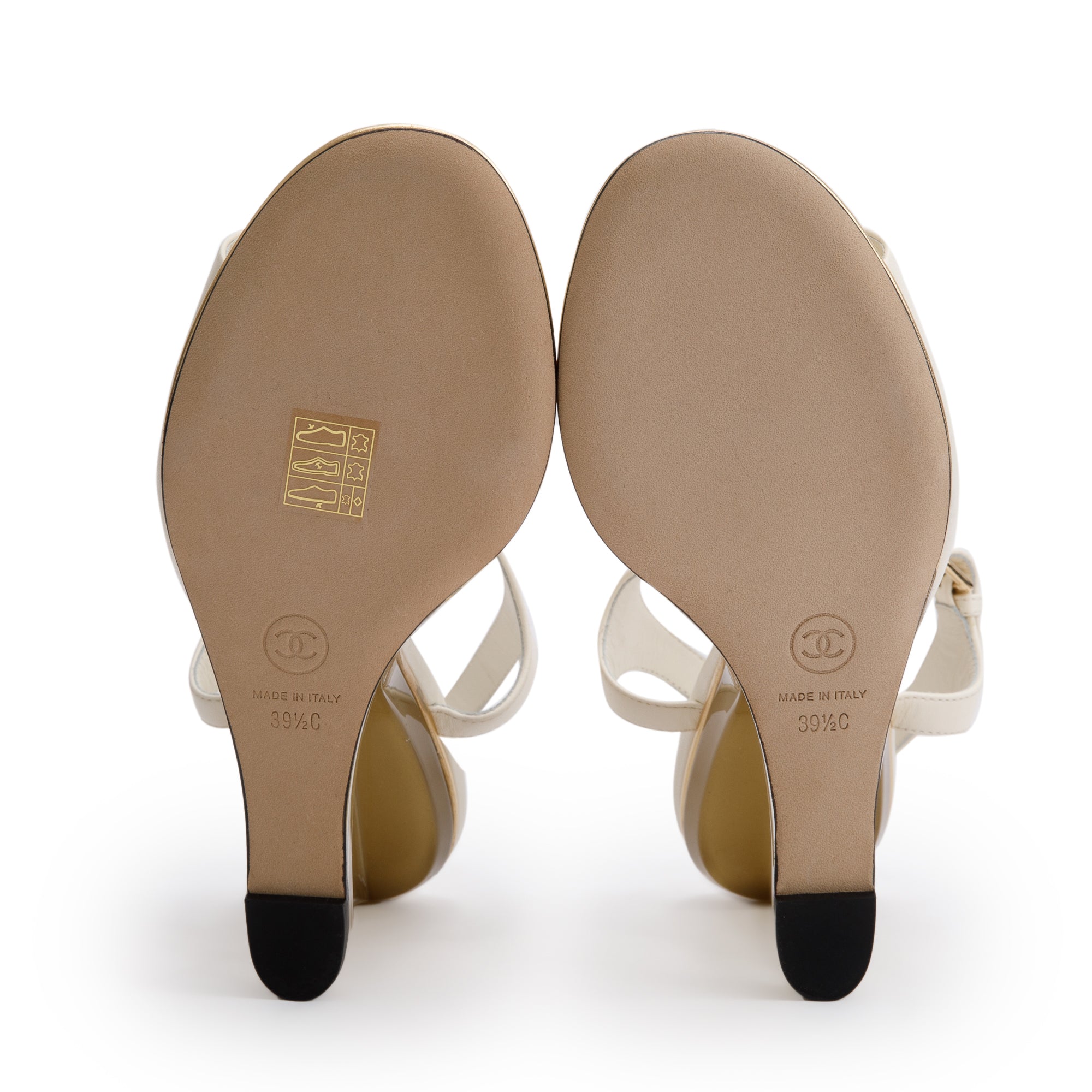 Chanel White Leather Lucite CC Wedge Sandals, Size 39.5 w/ Box