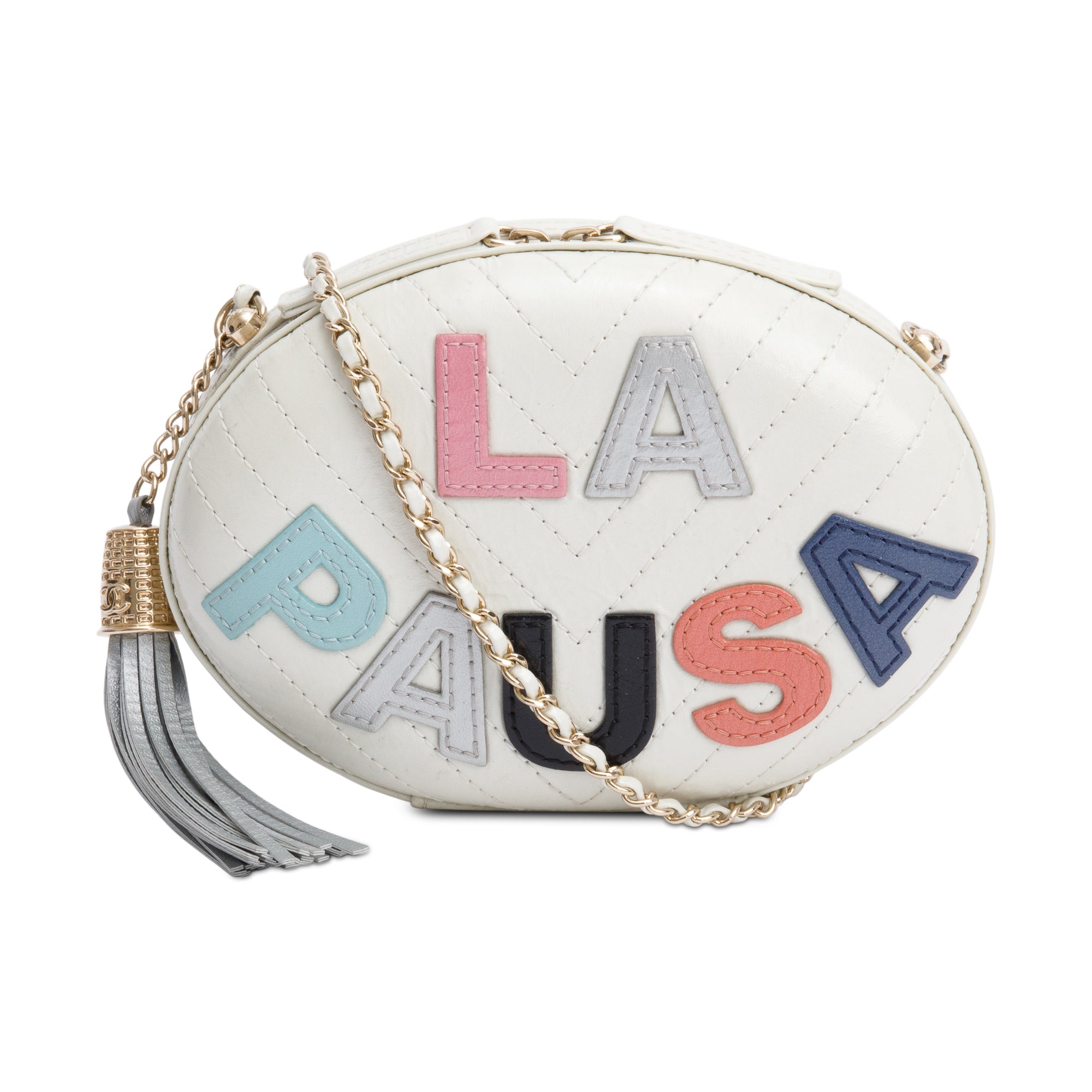 Chanel White Multicolor Calfskin Leather La Pausa Tassel Clutch Crossbody Bag