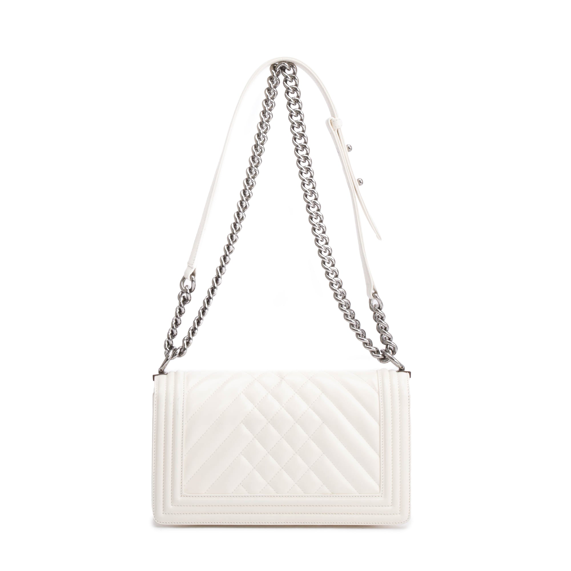 Chanel White Quilted Calfskin Leather Medium Boy Bag