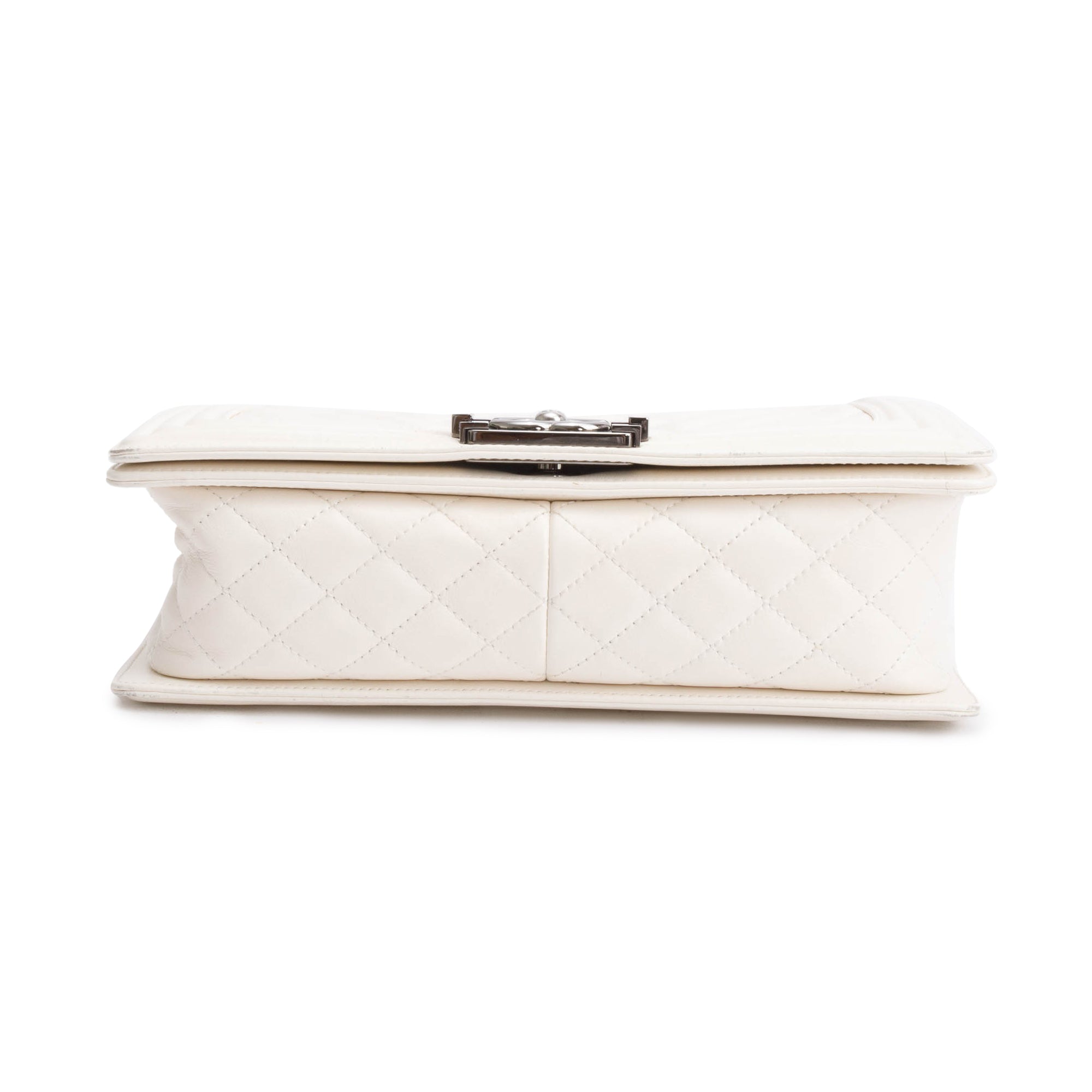 Chanel White Quilted Calfskin Leather Medium Boy Bag
