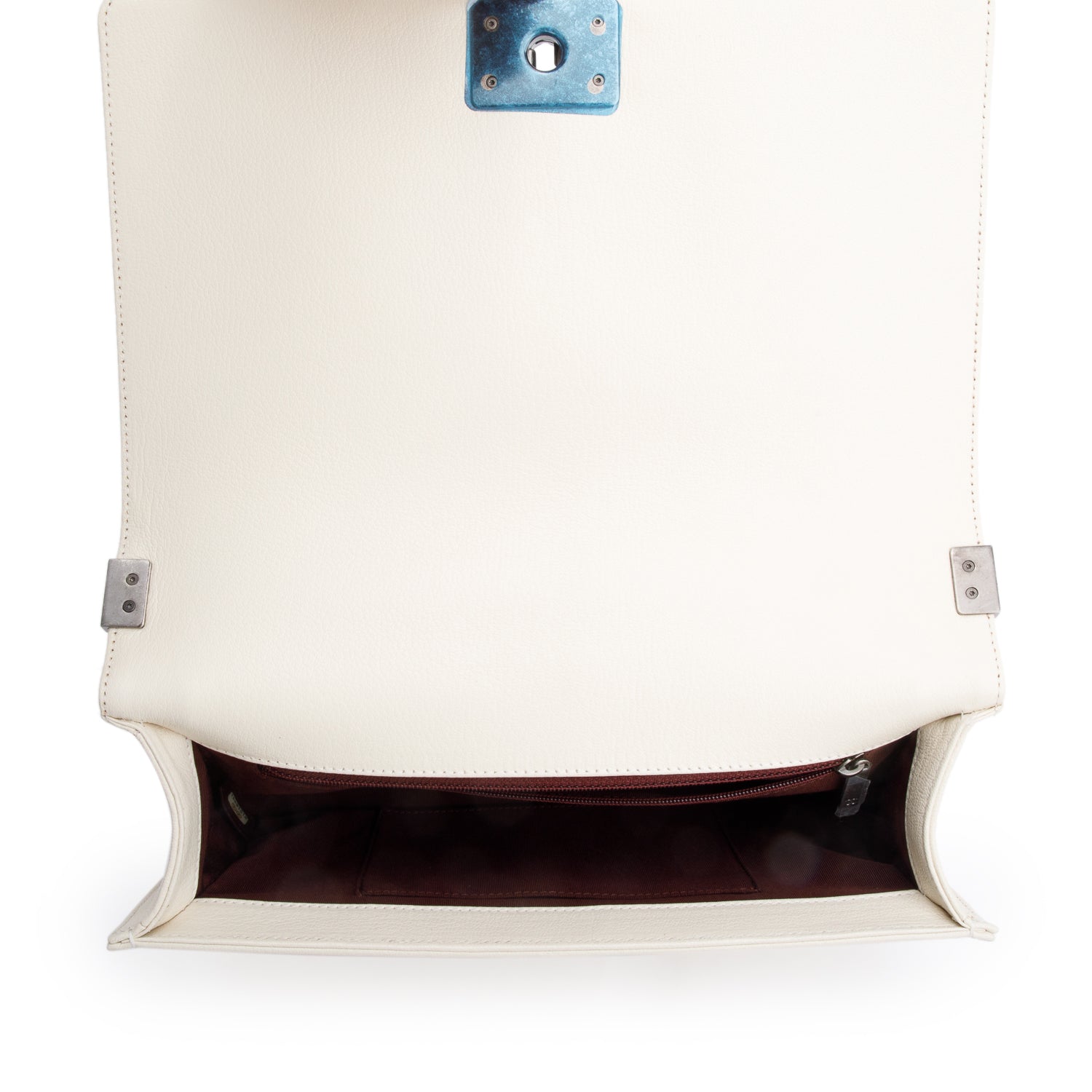 Chanel White Quilted Calfskin and Patent Leather Trim Large Boy Bag w/ Box & Receipt