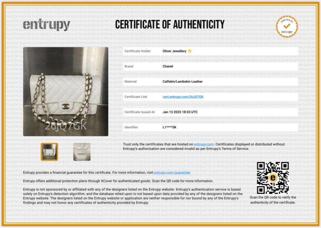 Chanel White Quilted Caviar Leather Classic Medium Double Flap Bag w/ Box