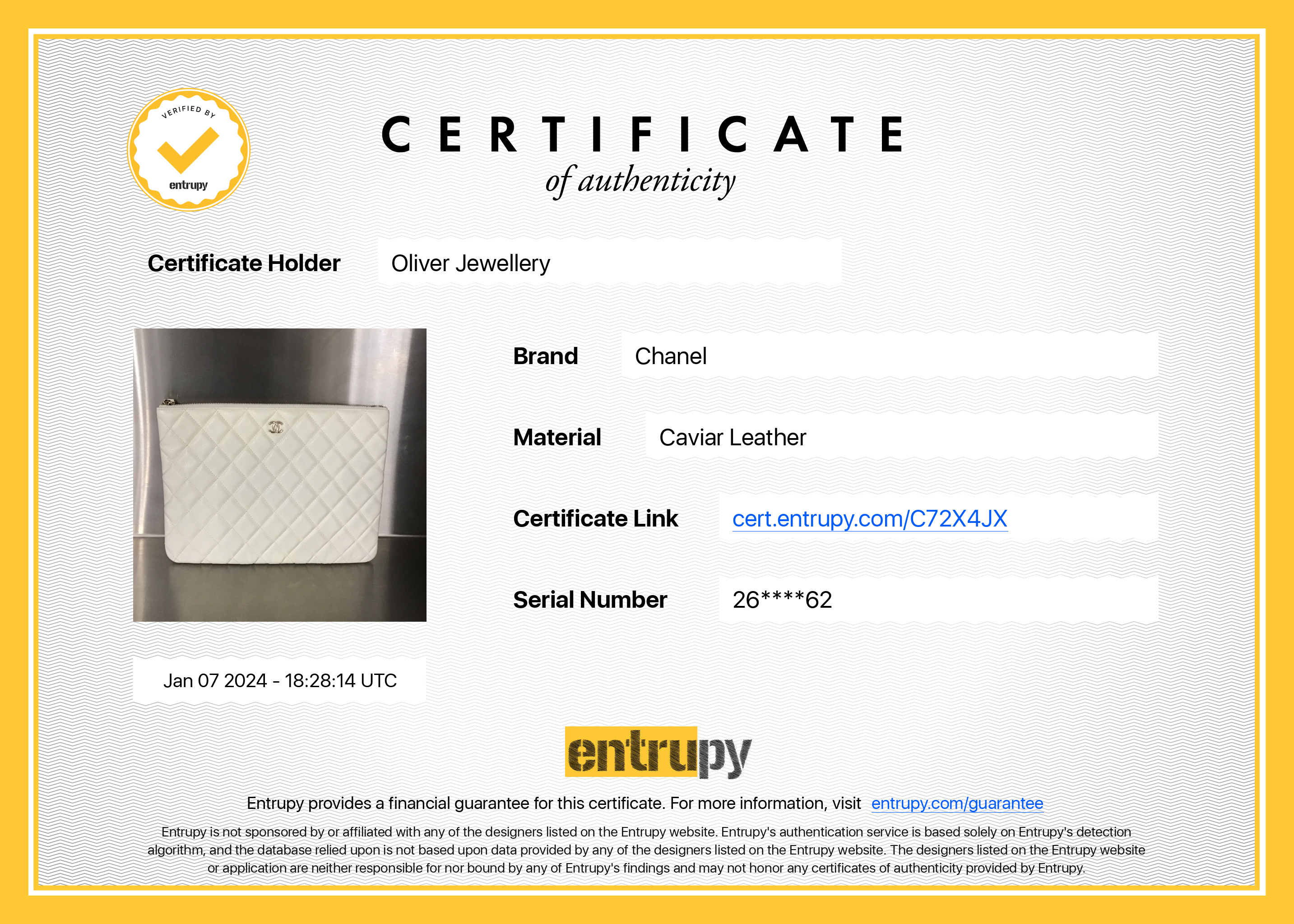 Chanel White Quilted Caviar Leather Medium O-Case Clutch w/ Authenticity Card