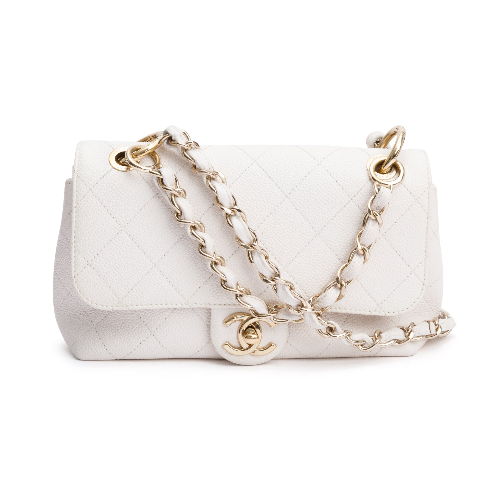 Chanel White Quilted Caviar Leather Small City Walk Flap Bag w/ Authenticity Card