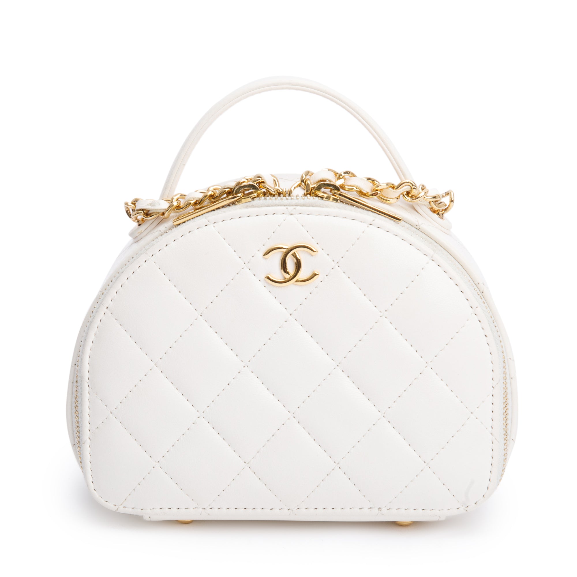 Chanel White Quilted Lambskin Leather Small Chic Riviera Top Handle Vanity Case