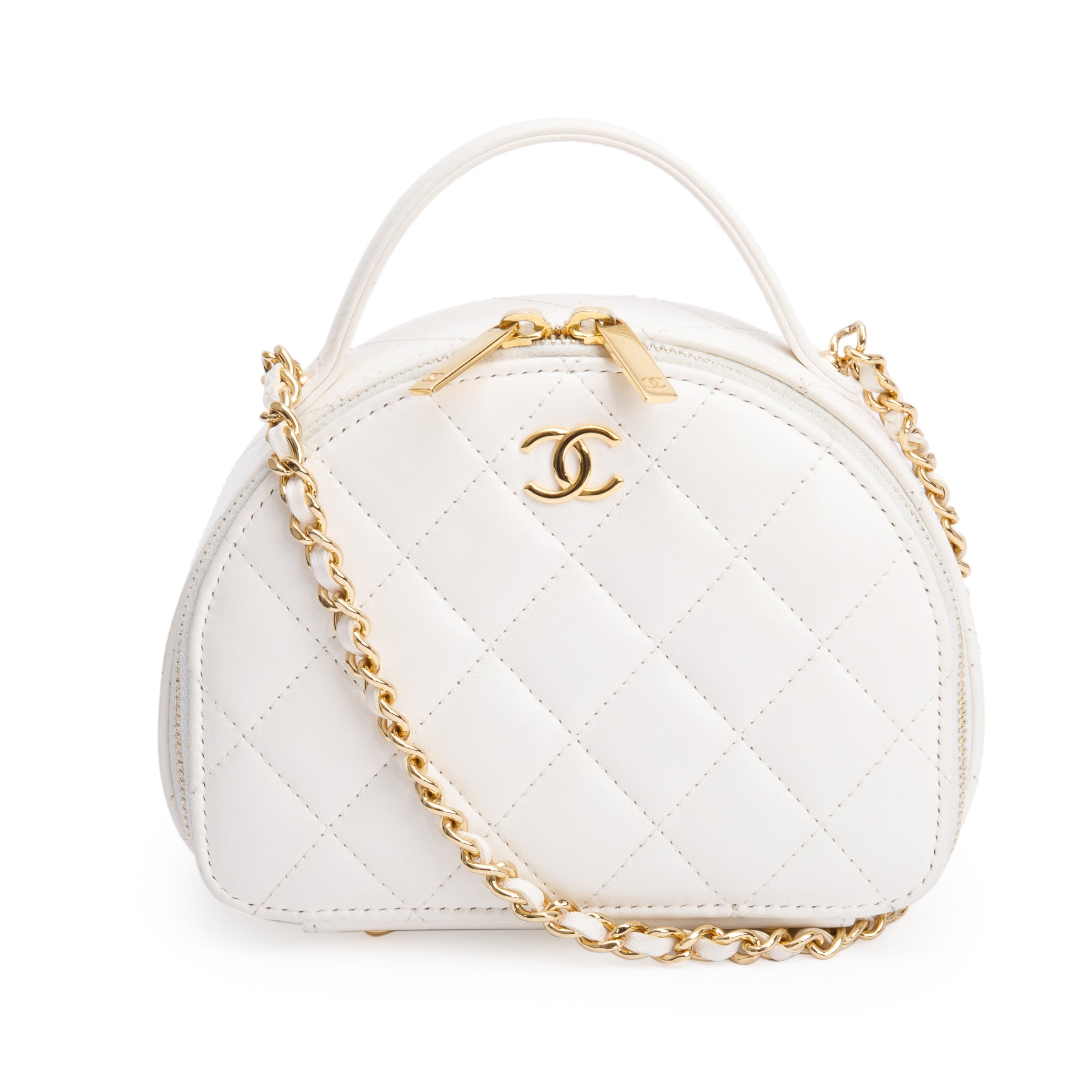 Chanel White Quilted Lambskin Leather Small Chic Riviera Top Handle Vanity Case