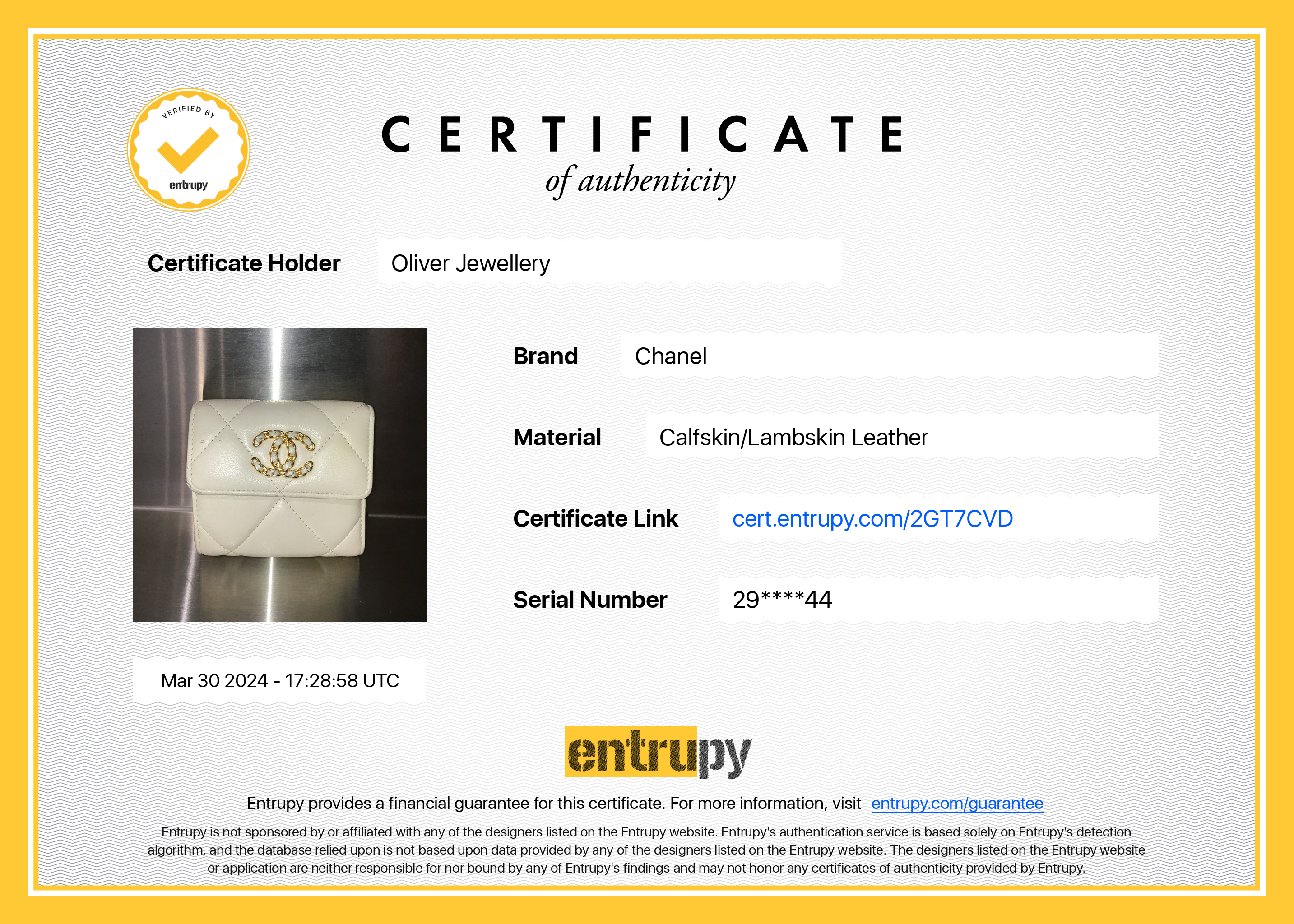 Chanel White Quilted Leather Small 19 Flap Wallet w/ Authenticity Card