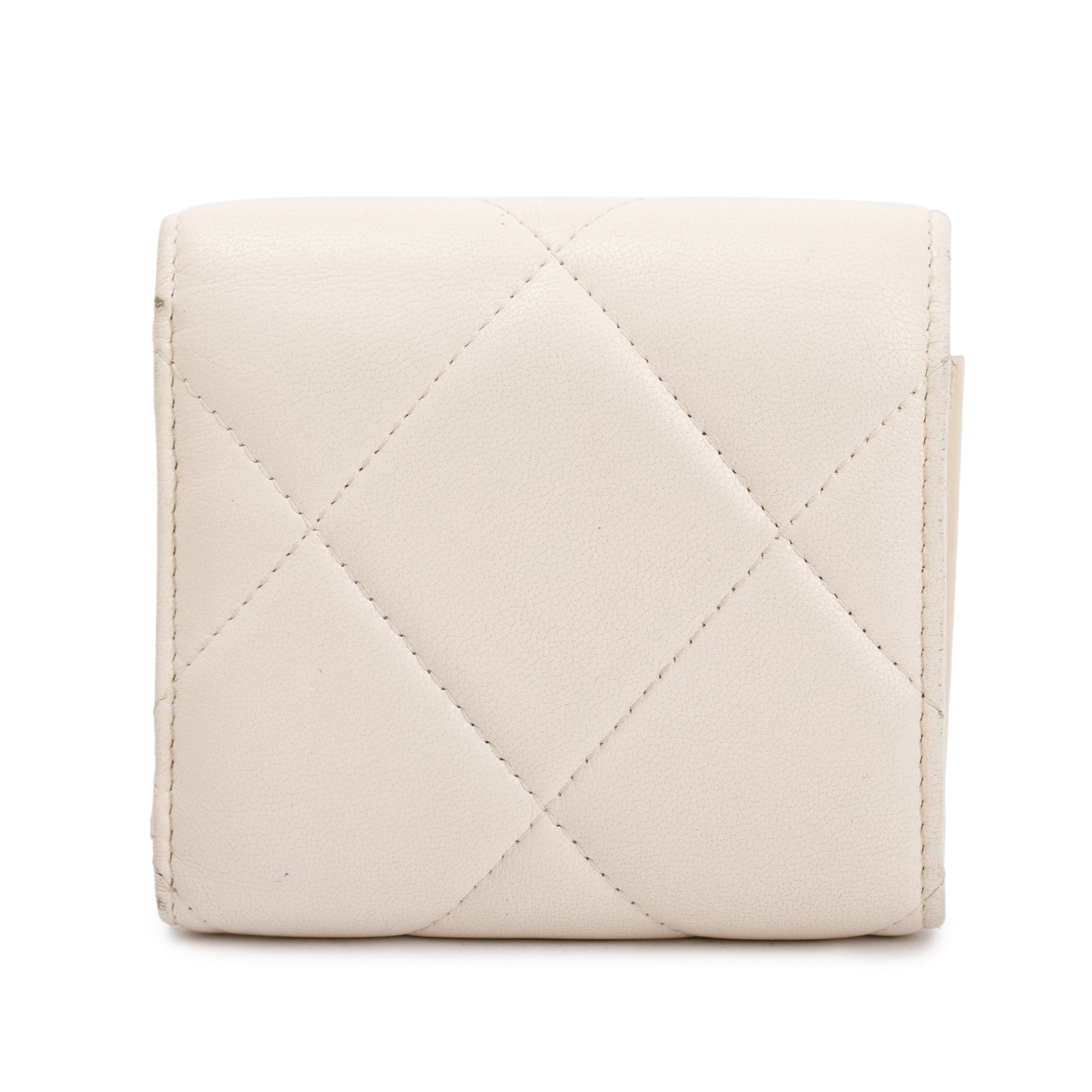 Chanel White Quilted Leather Small 19 Flap Wallet w/ Authenticity Card