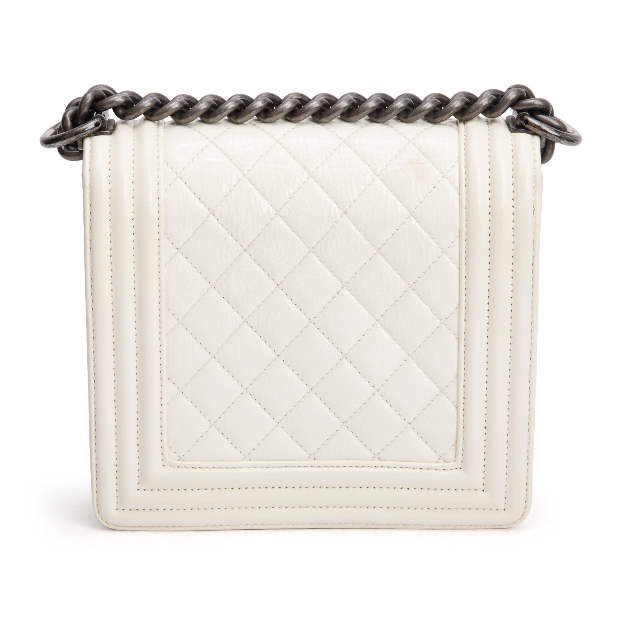 Chanel White Quilted Leather Small Gentle Boy Bag w/ Authenticity Card