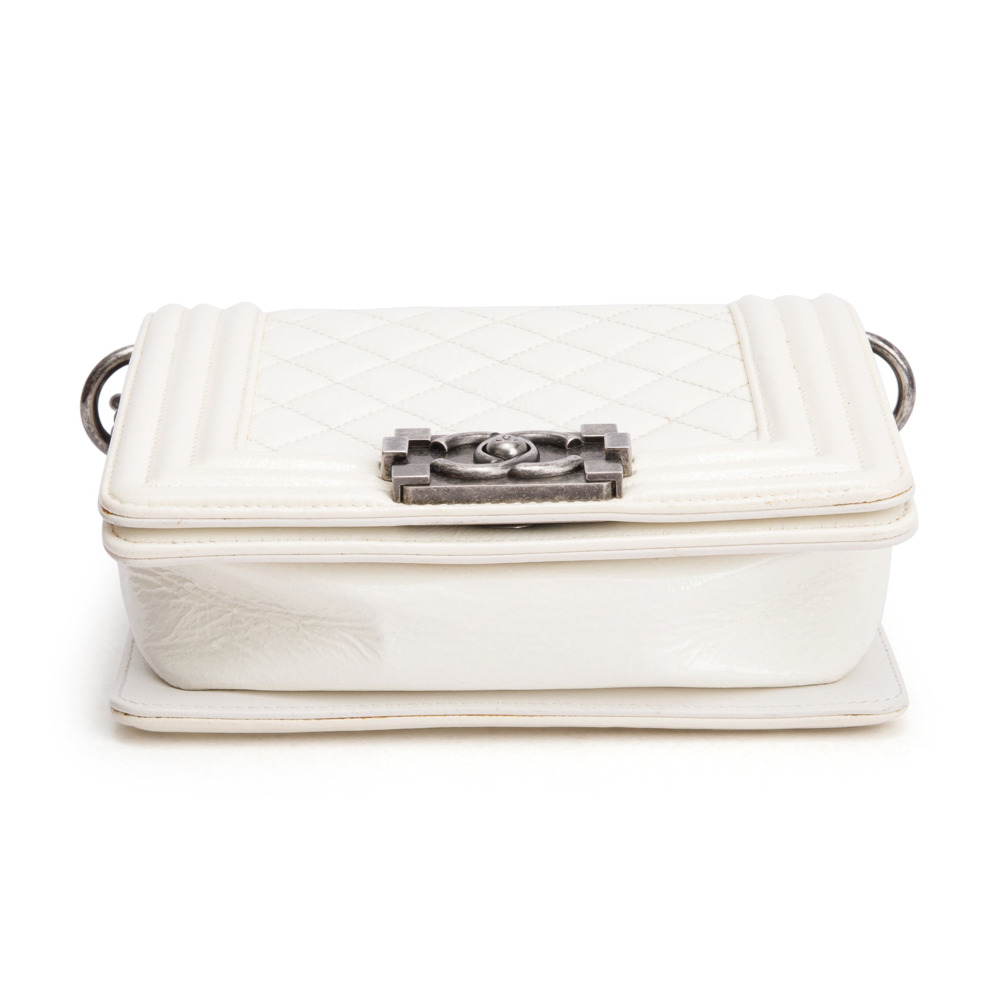 Chanel White Quilted Leather Small Gentle Boy Bag w/ Authenticity Card